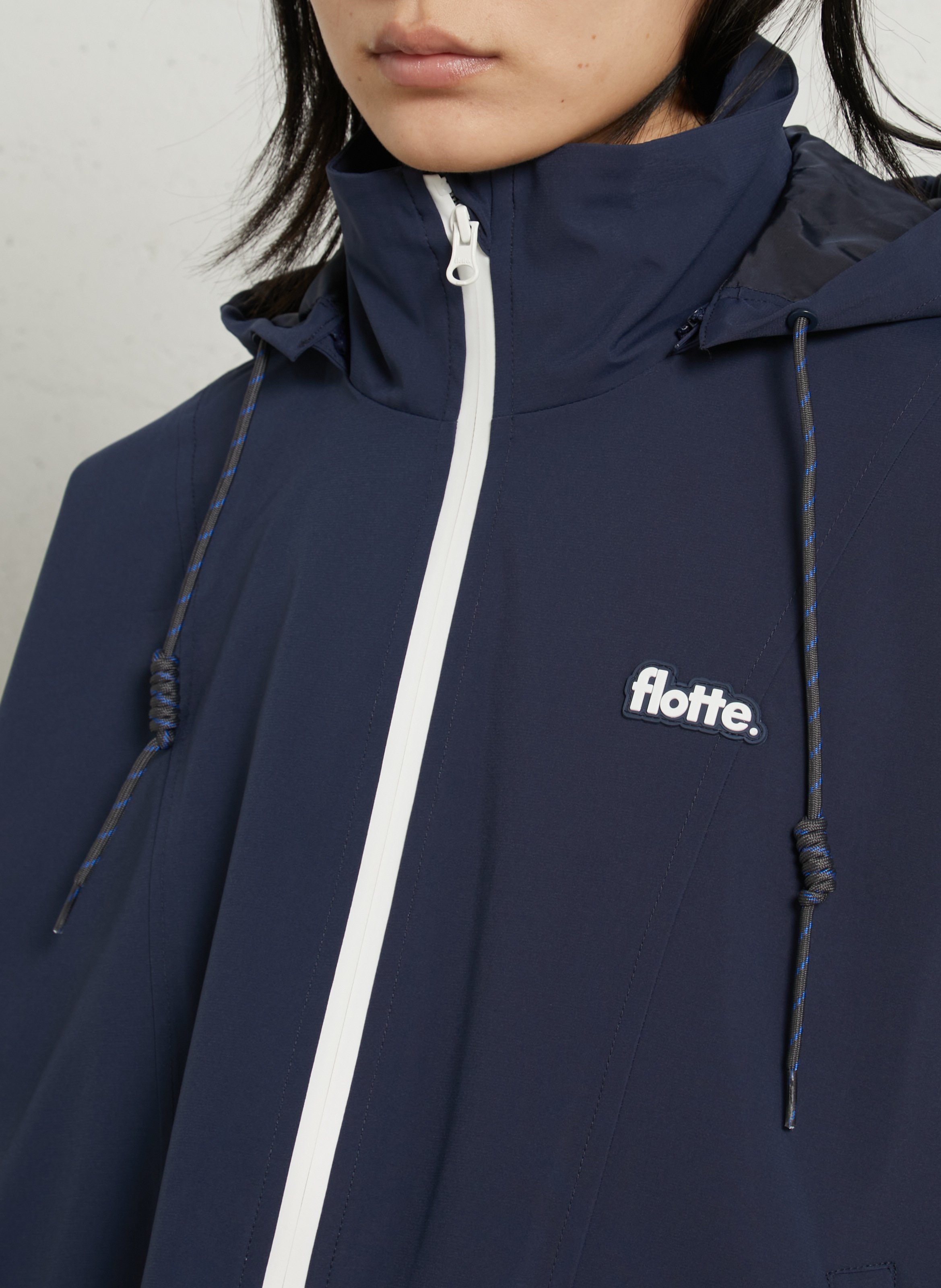 Buttoned and zipped high-neck fitted raincoat FLOTTE Blue