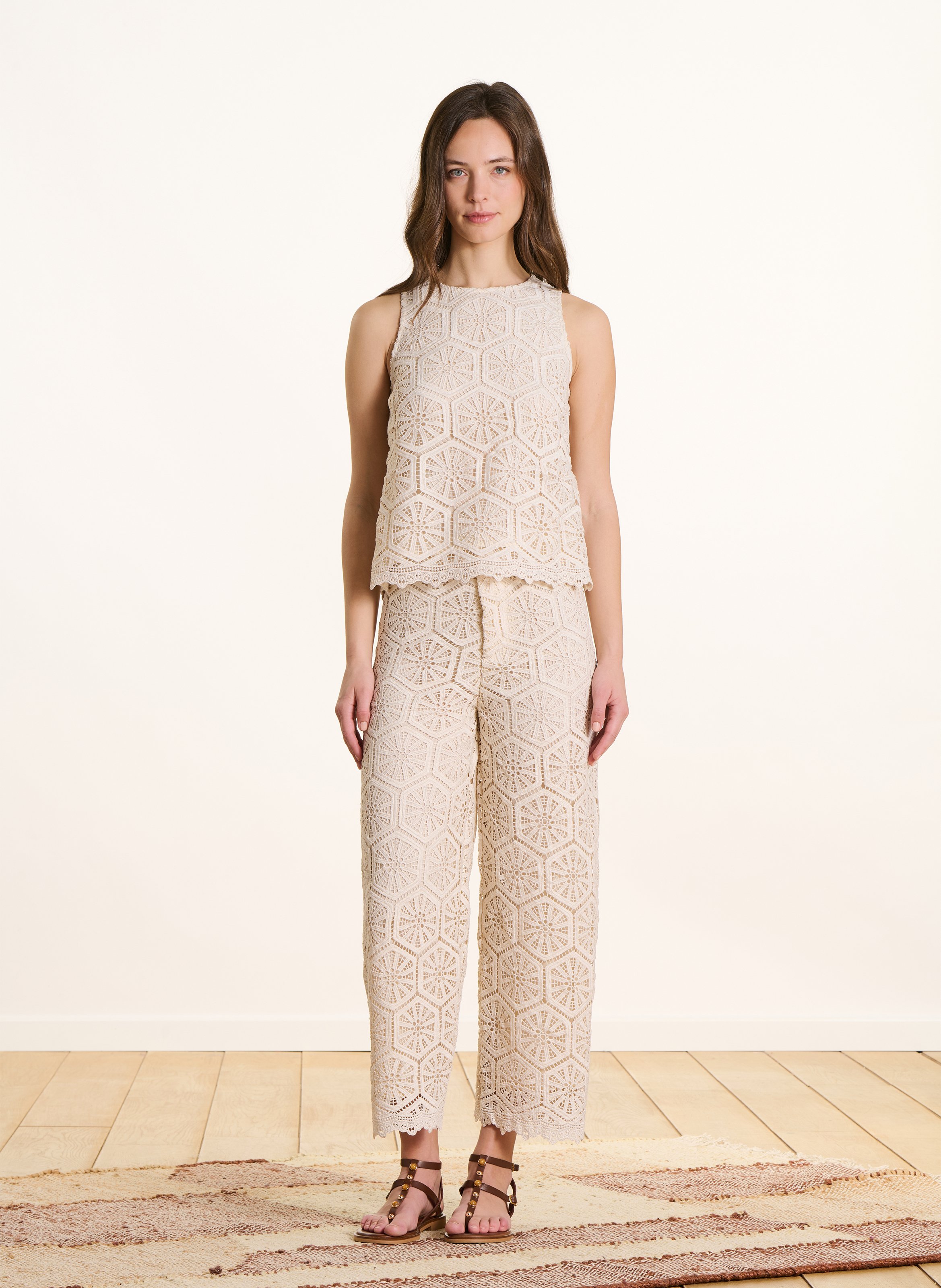 Pantalon large en dentelle LA FEE MARABOUTEE Blanc