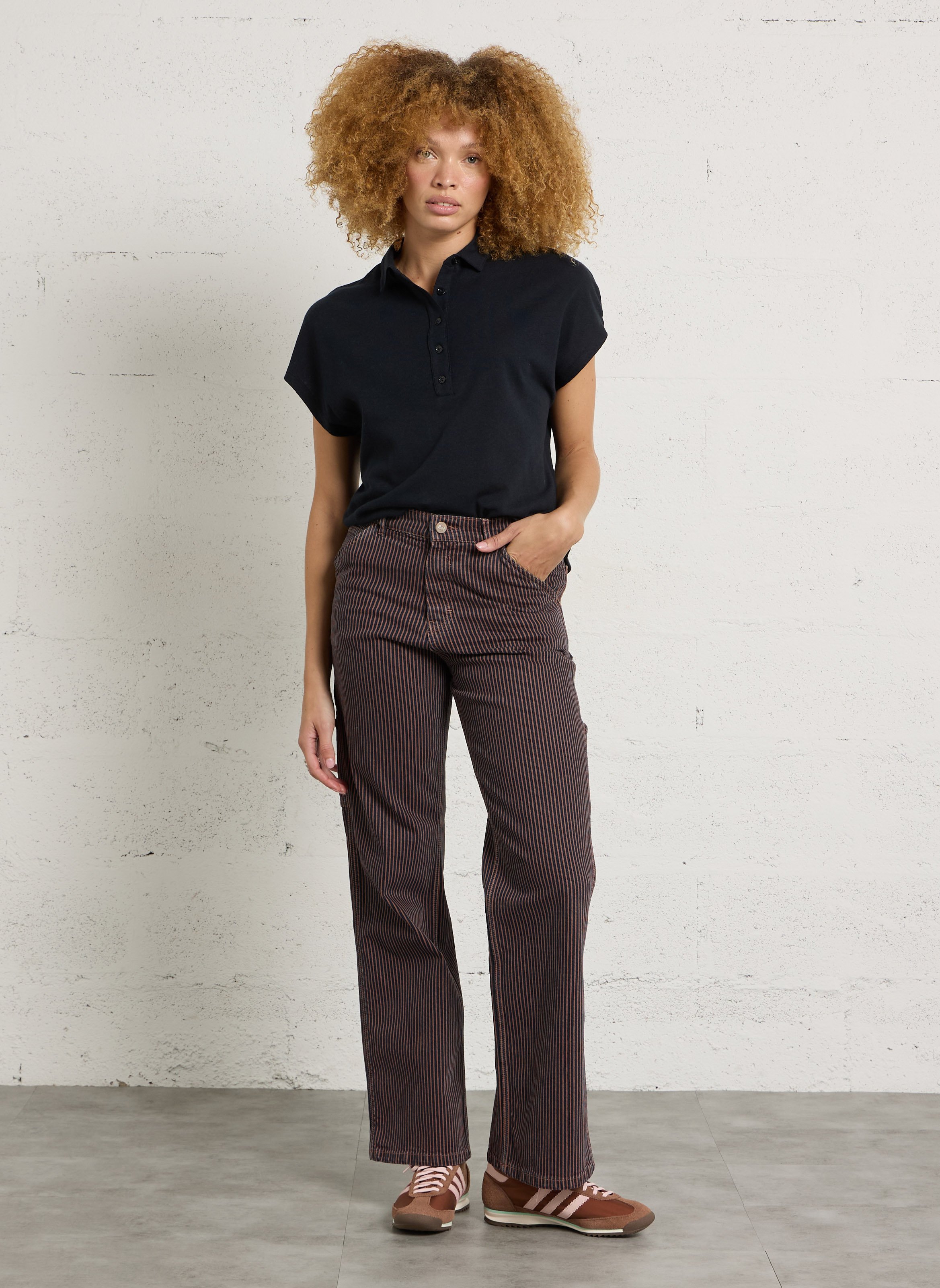 Tee-shirt col classique en coton et en lin mélangés MAJESTIC FILATURES Bleu