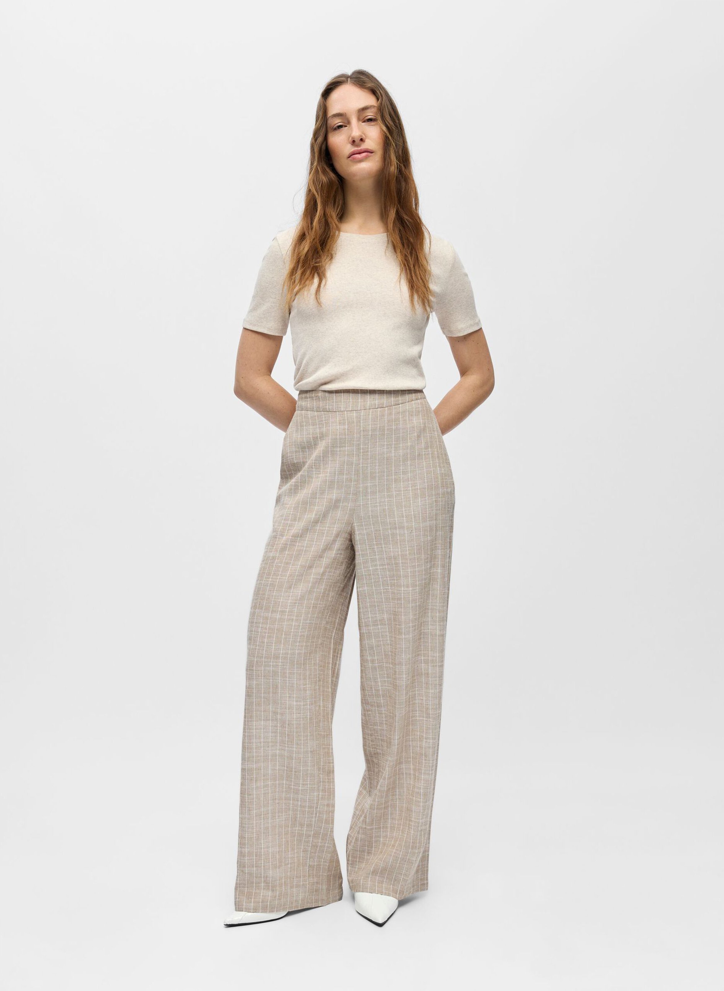 Pantalon taille haute à rayures OBJECT Beige