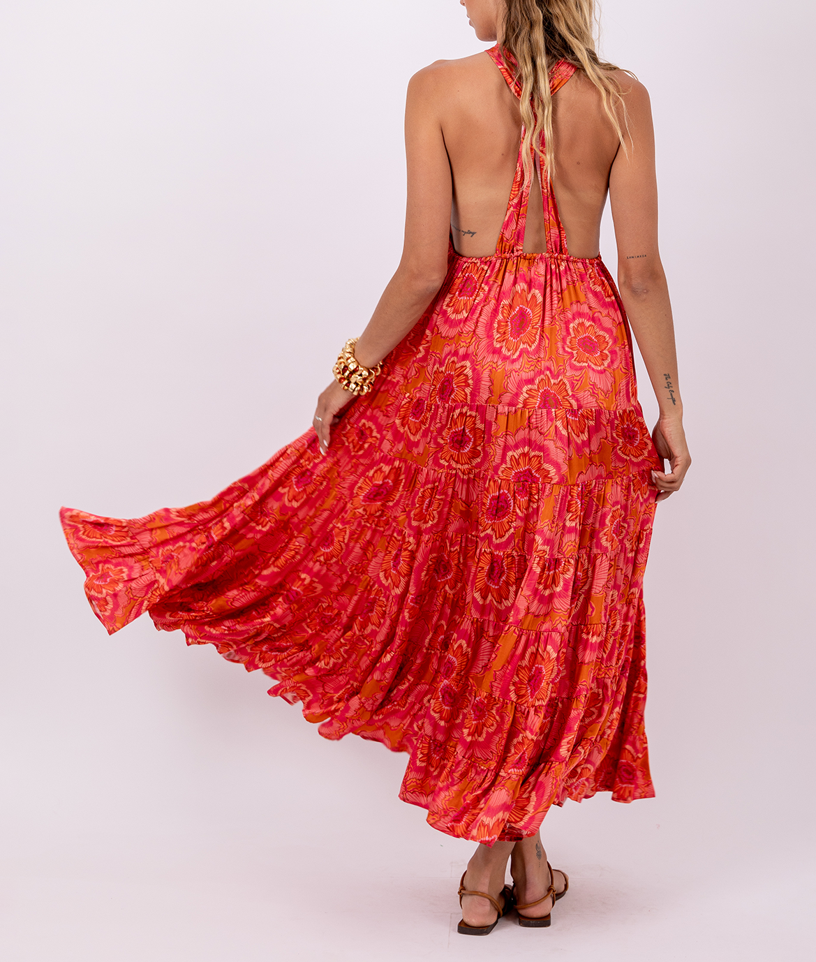 Fließendes langes Wickelkleid mit Mustern SUNDRESS Rosa