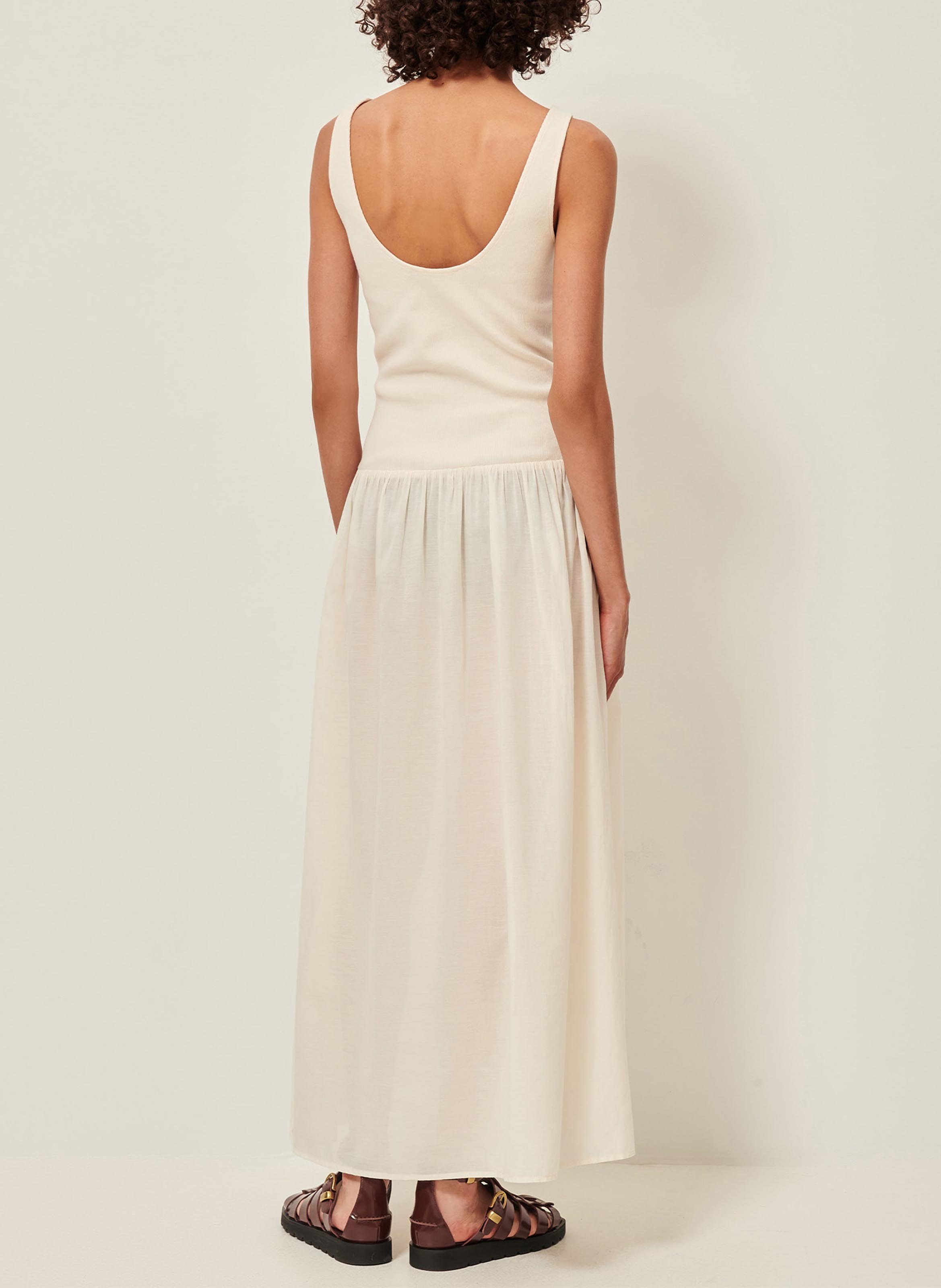 Ausgestelltes Maxikleid aus Baumwoll-Mix SESSUN Beige