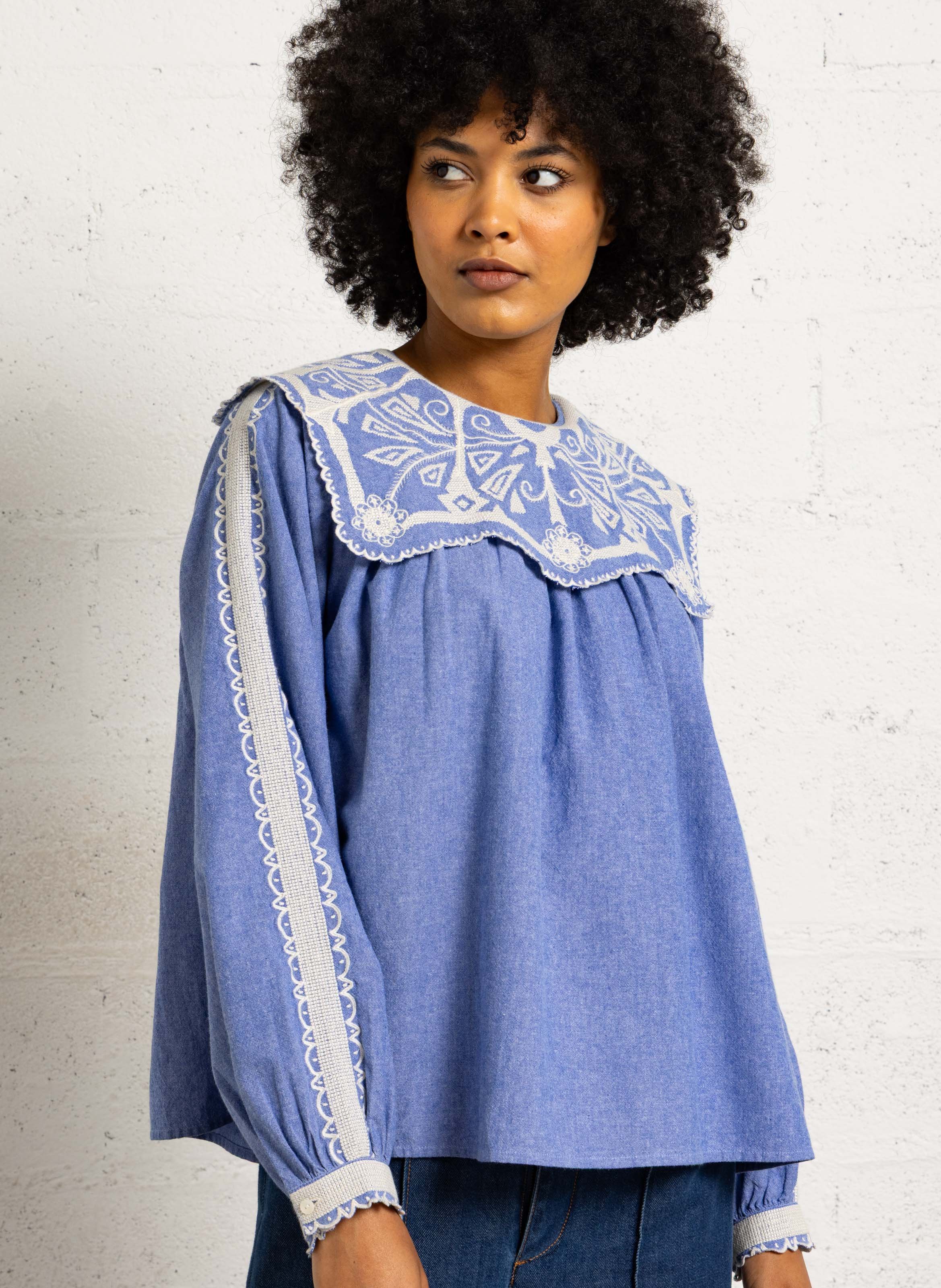 Blouse col rond en coton bio LOUISE MISHA Bleu