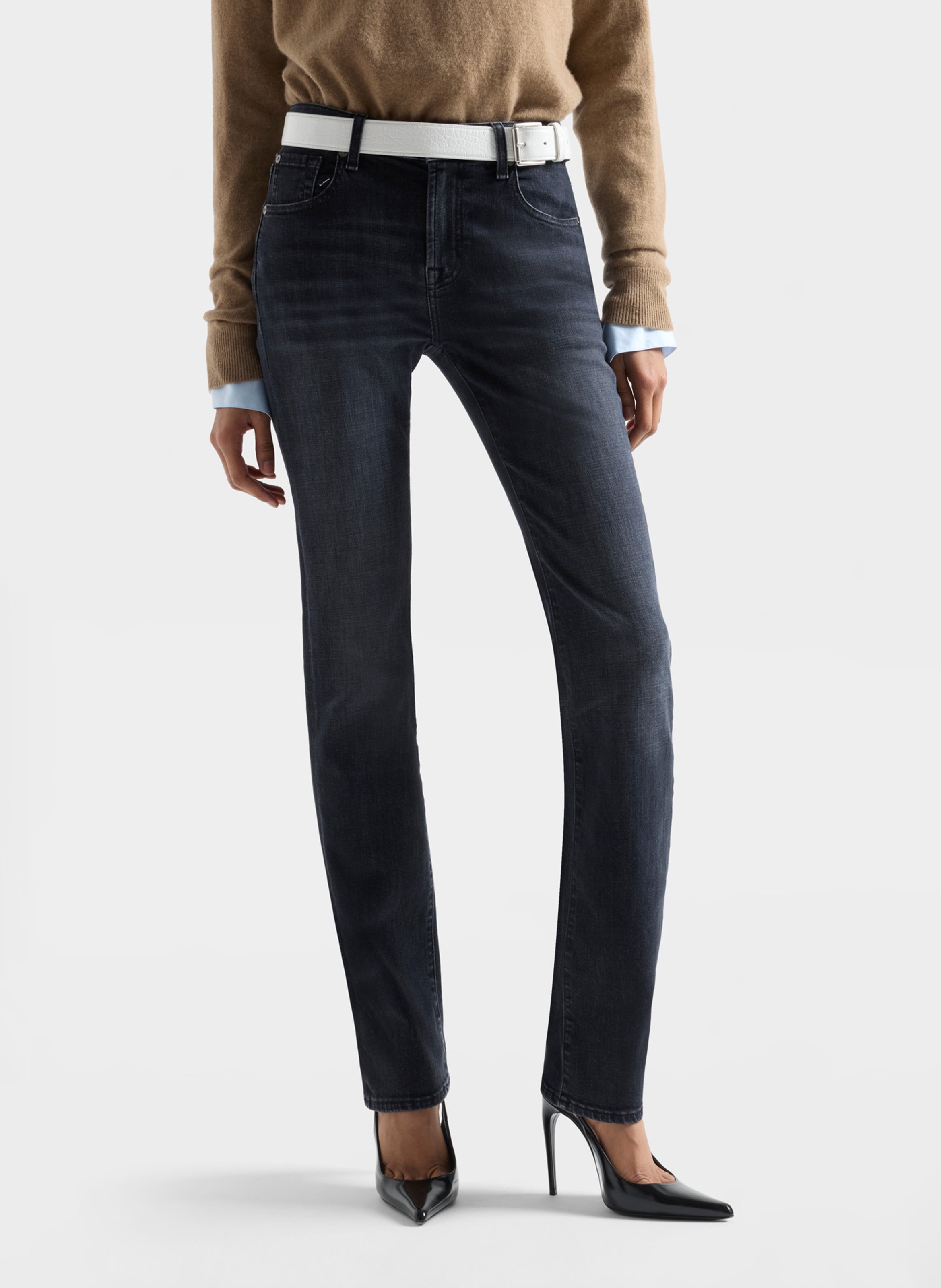 Jean slim en coton mélangé 7 FOR ALL MANKIND Noir