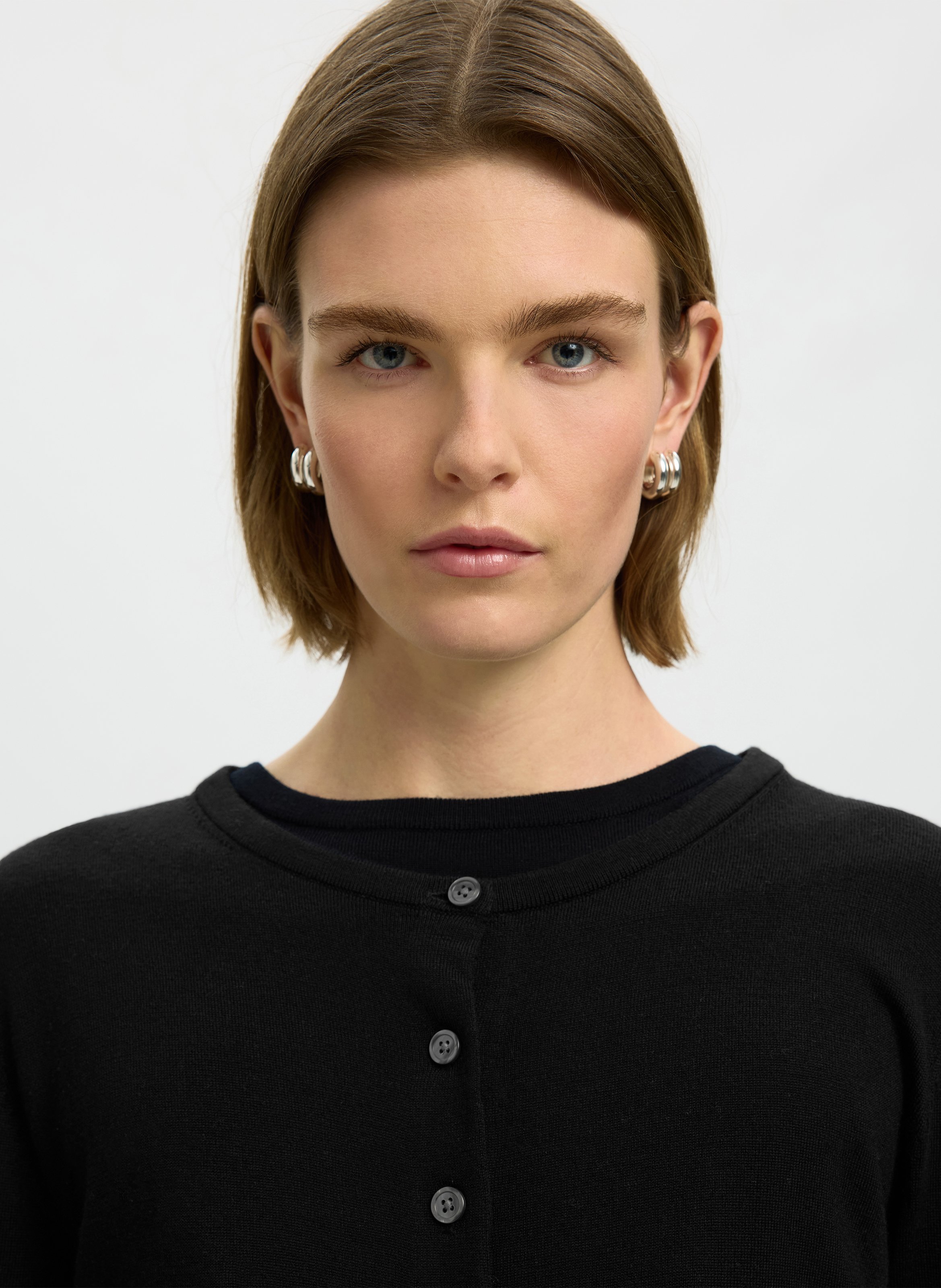 Gerader melierter Knopf-Cardigan SELECTED Schwarz
