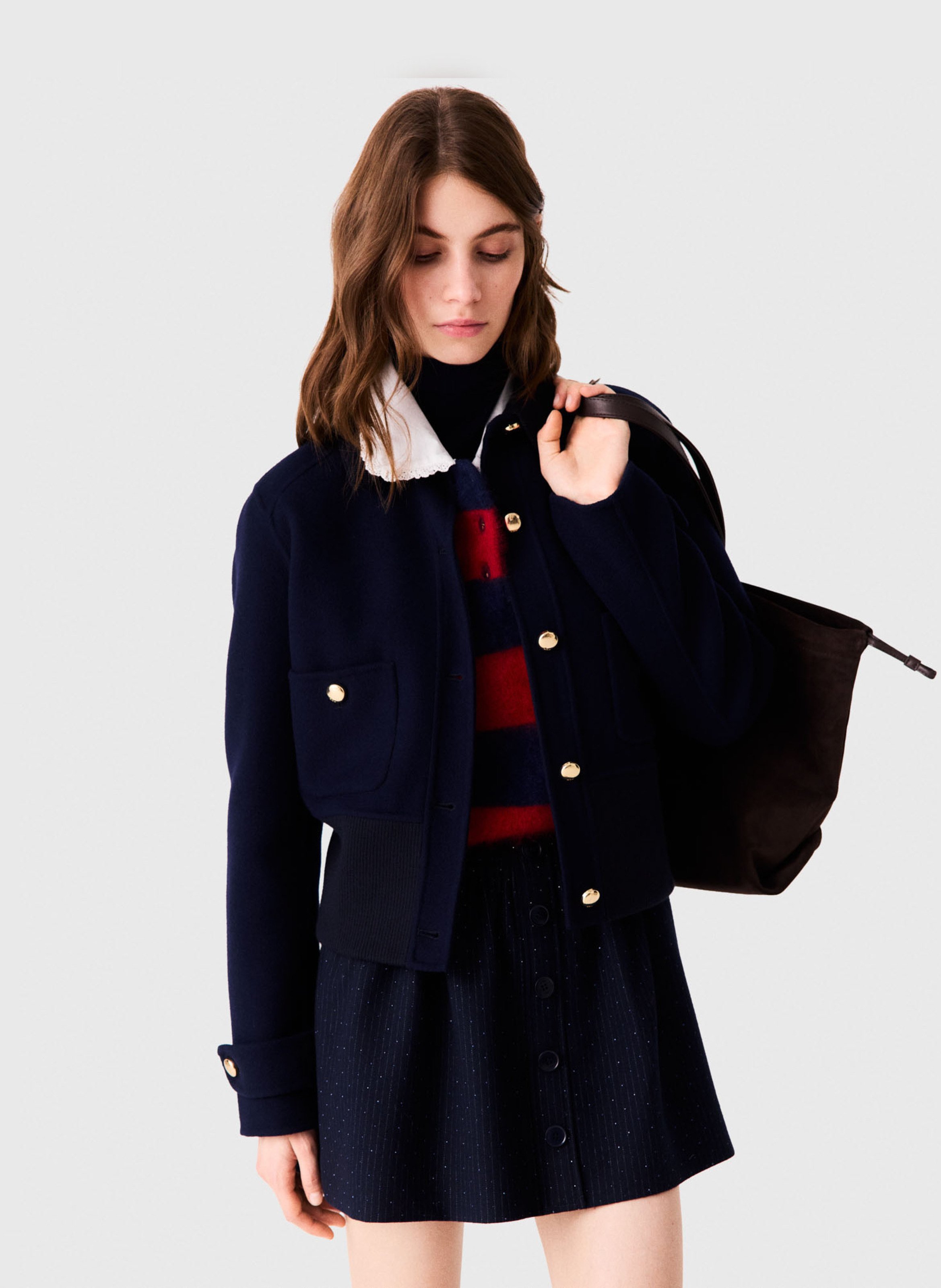 Blouson court en laine mélangée double face MAJE Bleu