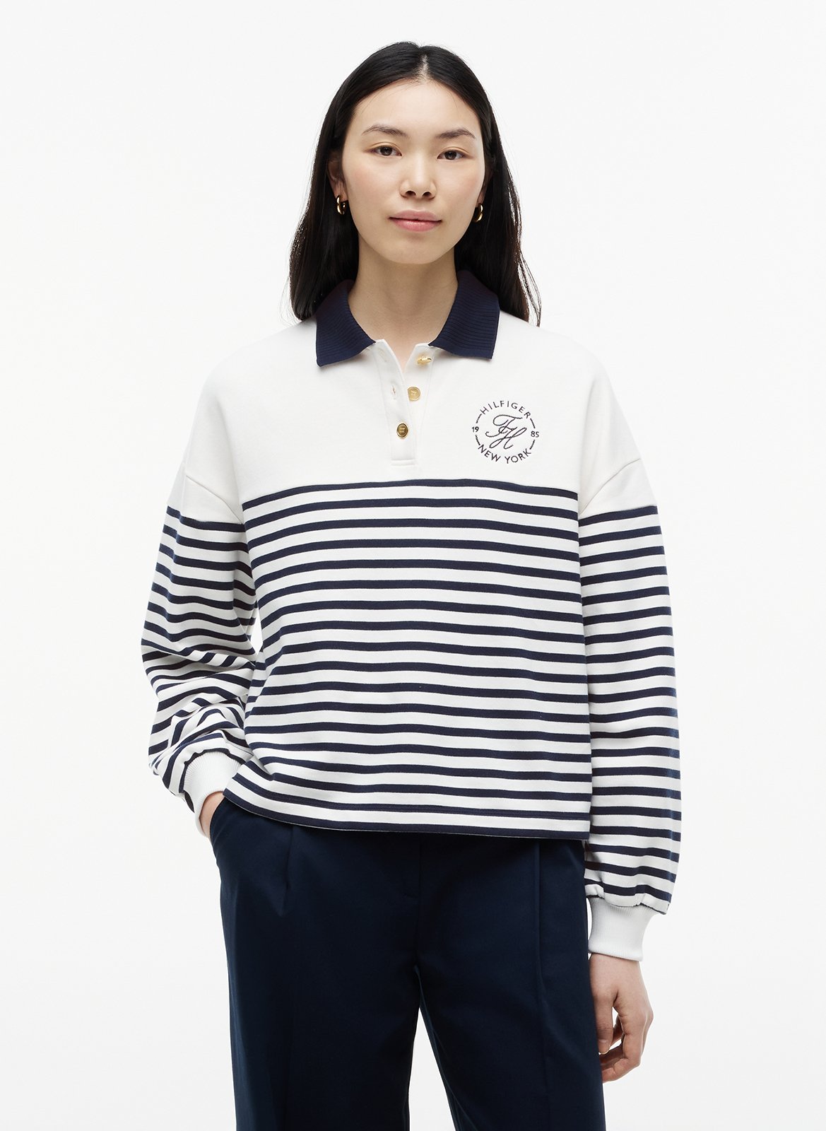 Polo collar striped sweatshirt TOMMY HILFIGER White