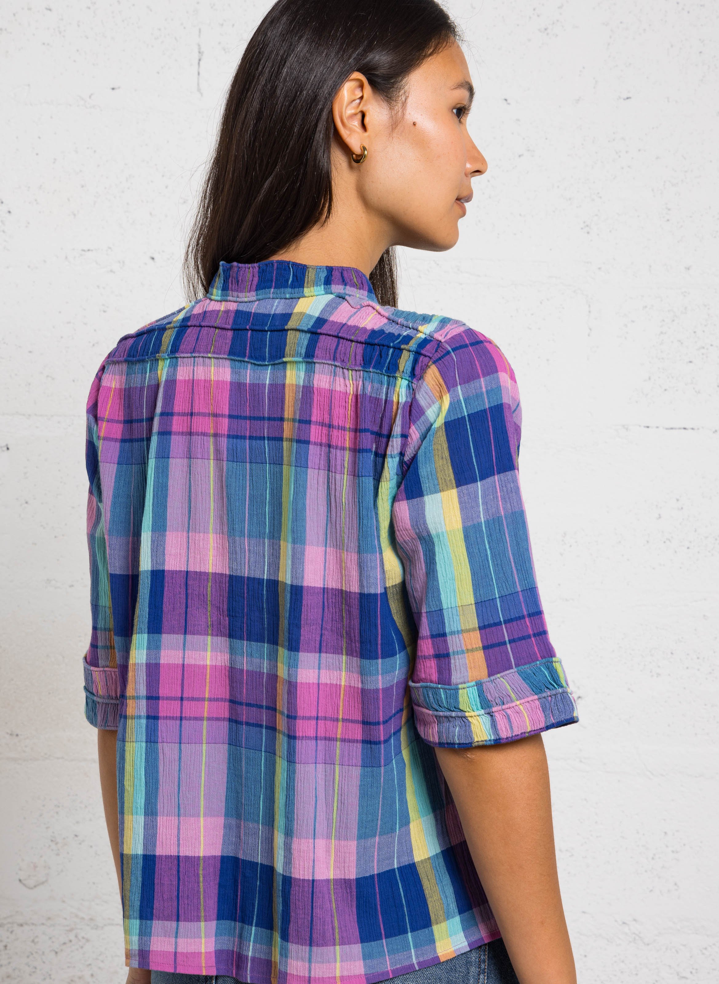 Chemise droite col rond en coton imprimé MAISON 123 Bleu