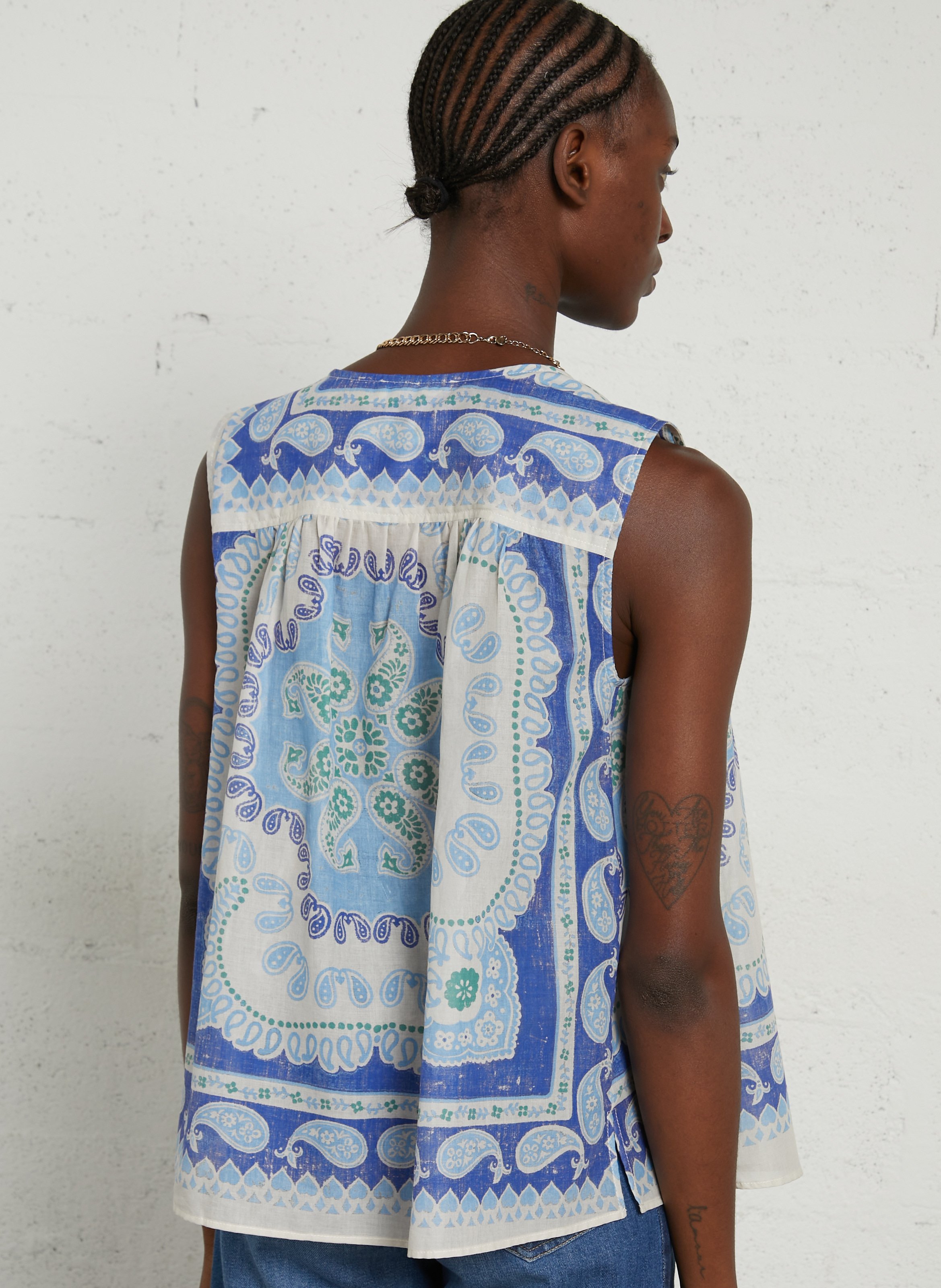 Rechte, katoenen blouse met ronde hals en print SUD EXPRESS Blauw