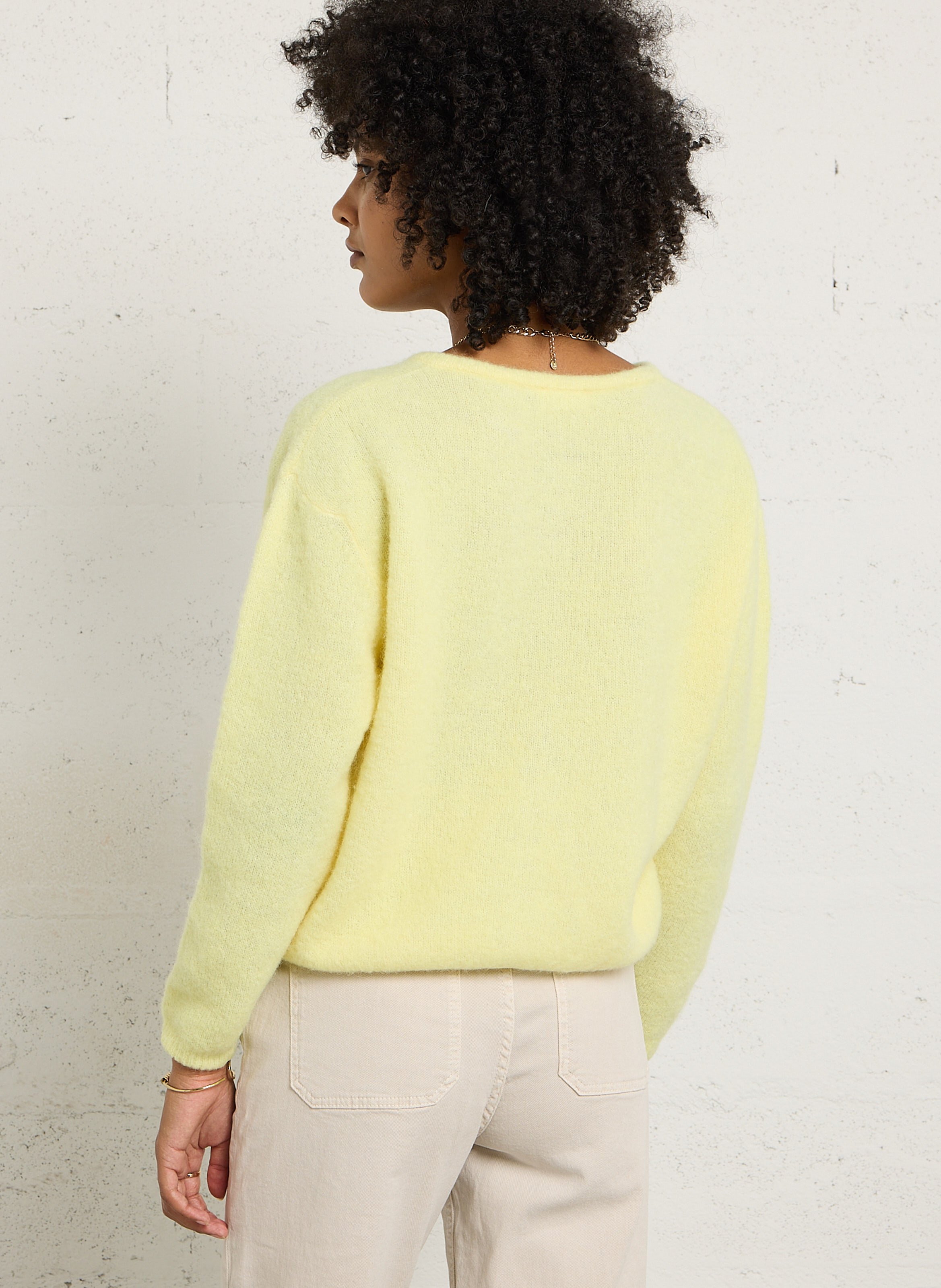 Gilet ample col rond en laine mélangée AMERICAN VINTAGE Jaune