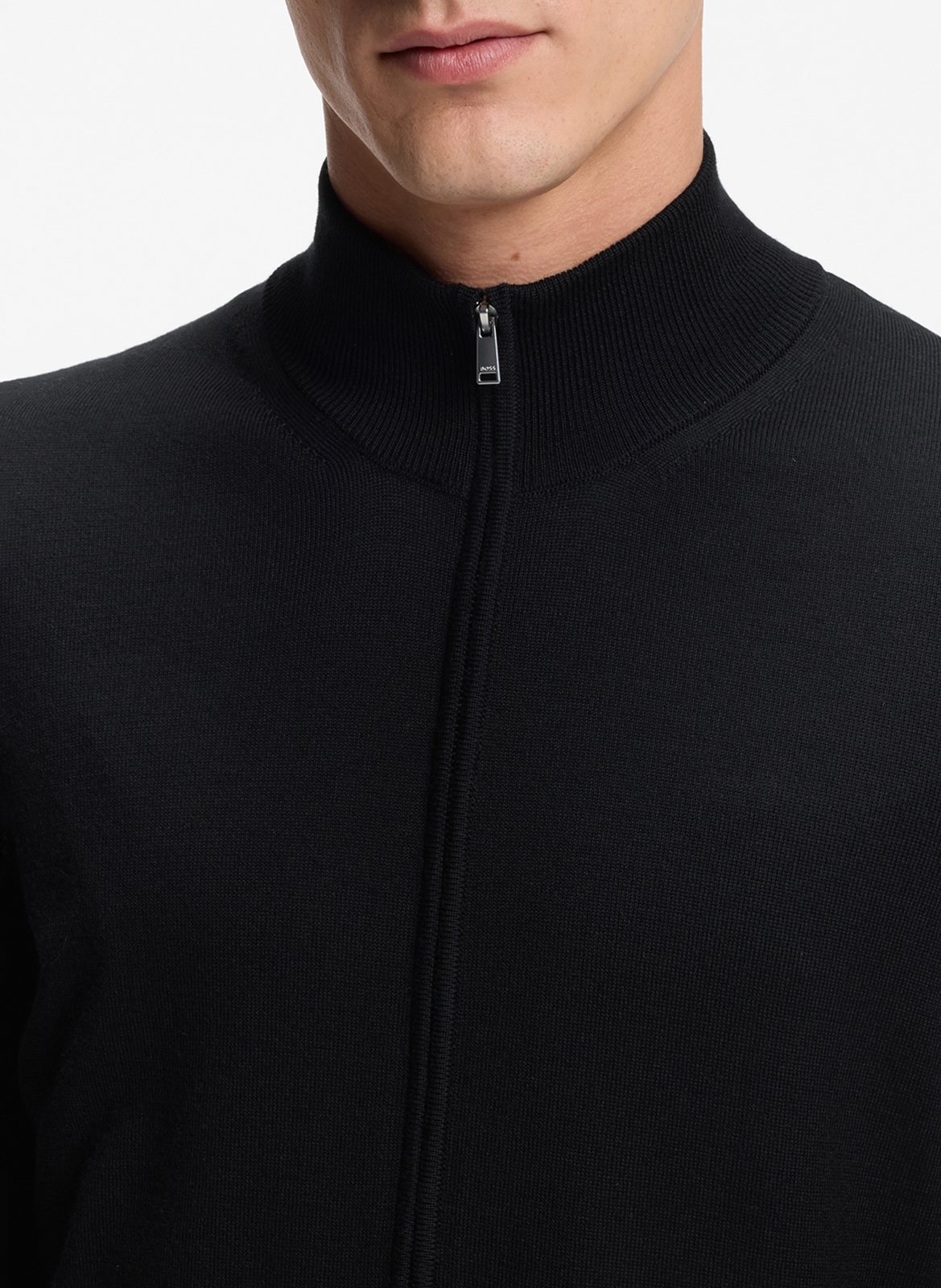 Pull zippé en laine mérinos BOSS Noir