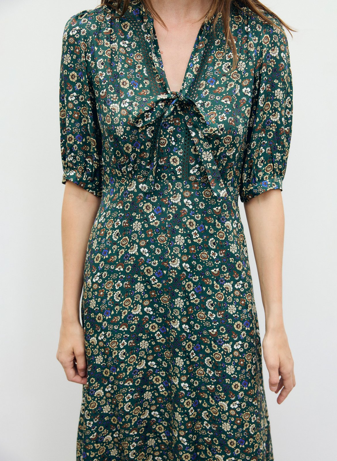Fitted V-neck printed dress GERARD DAREL Green