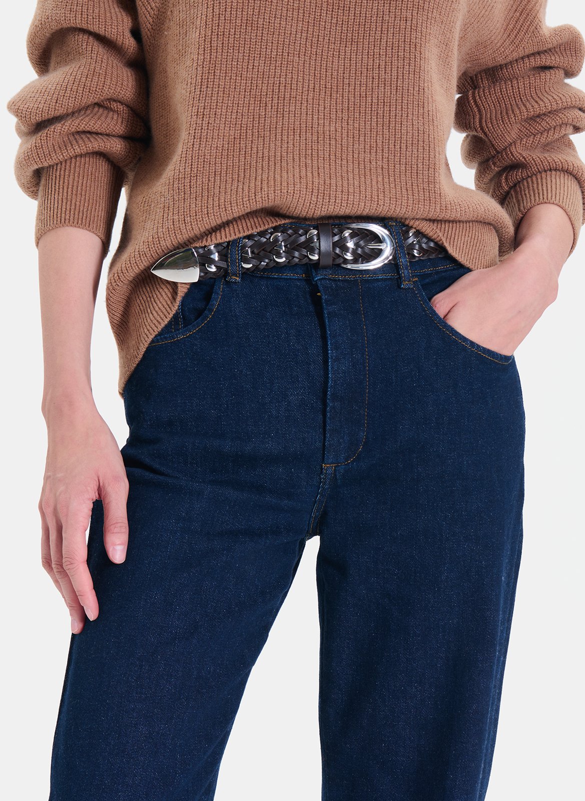Braided leather belt ZAPA Brown