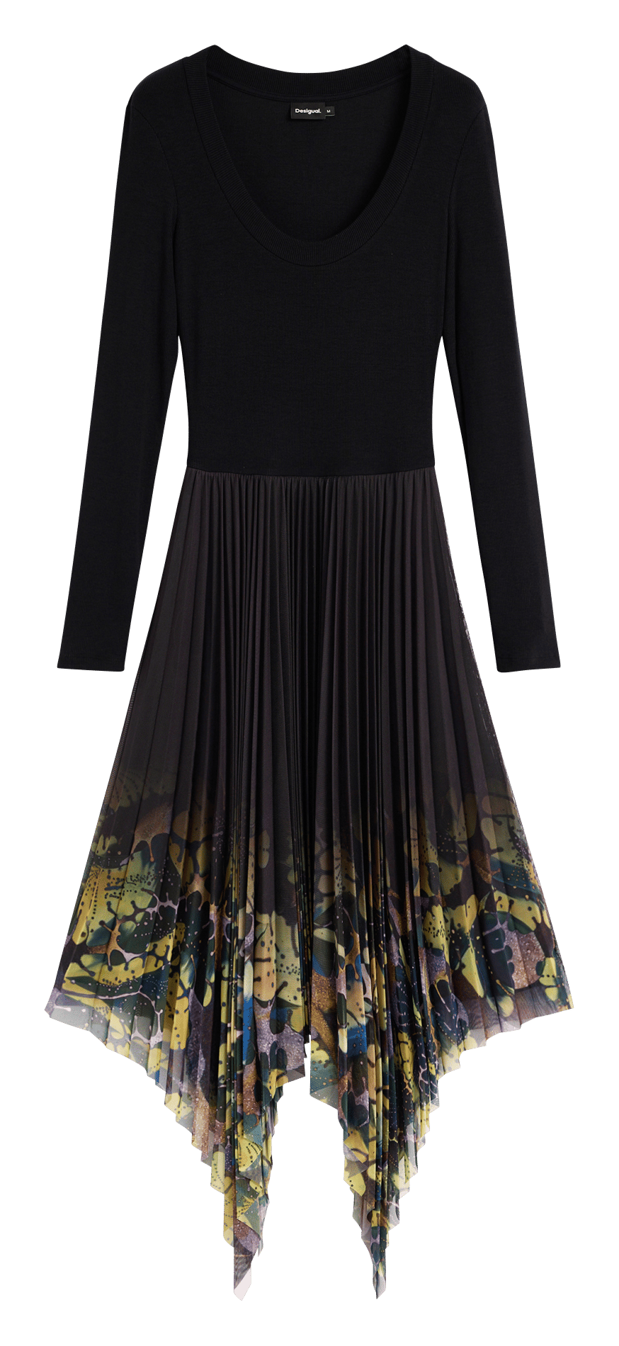 Robe courte asymétrique col rond DESIGUAL Noir