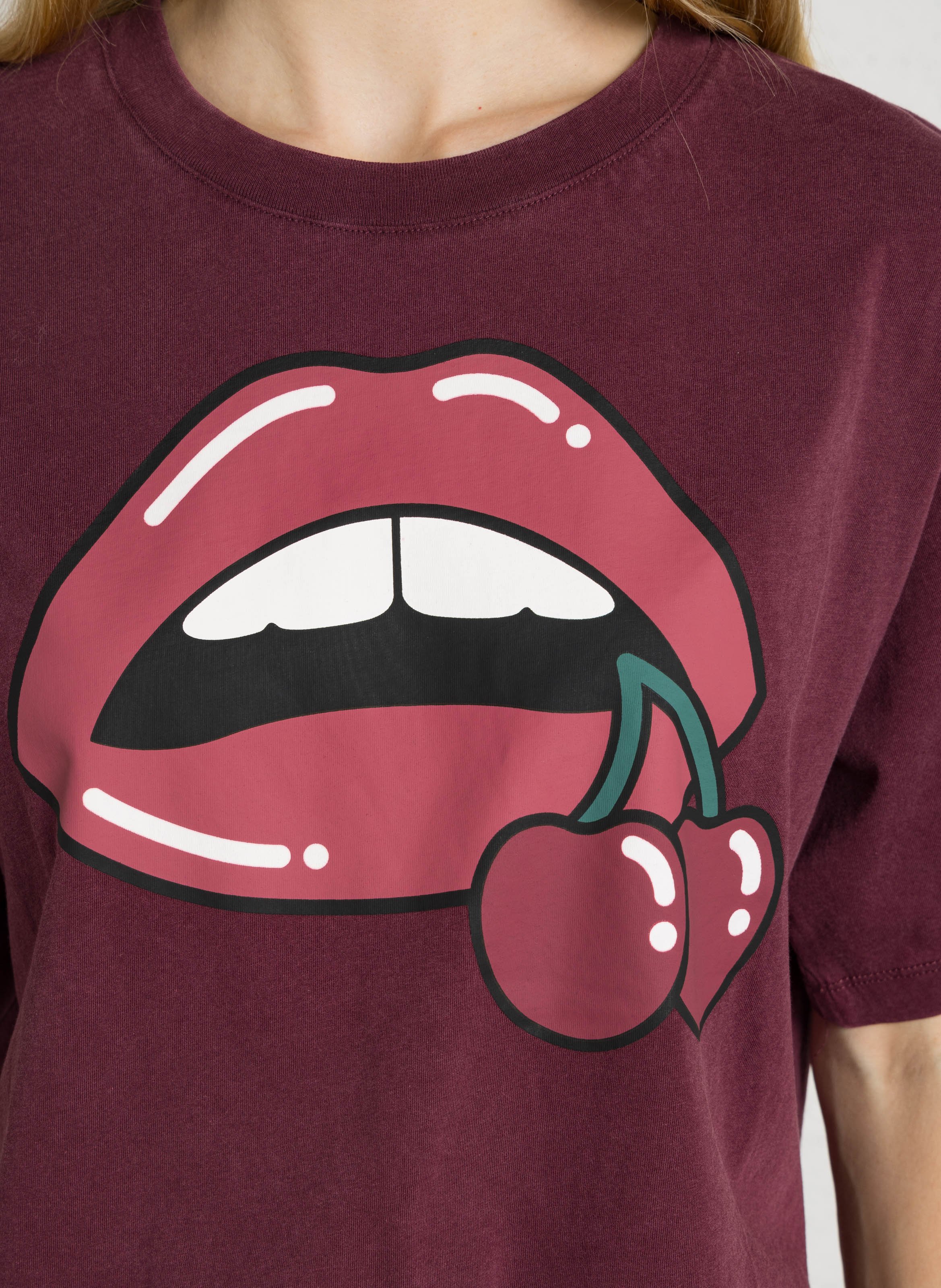 Weites Baumwoll-T-Shirt mit Siebdruck LE TEMPS DES CERISES Rot