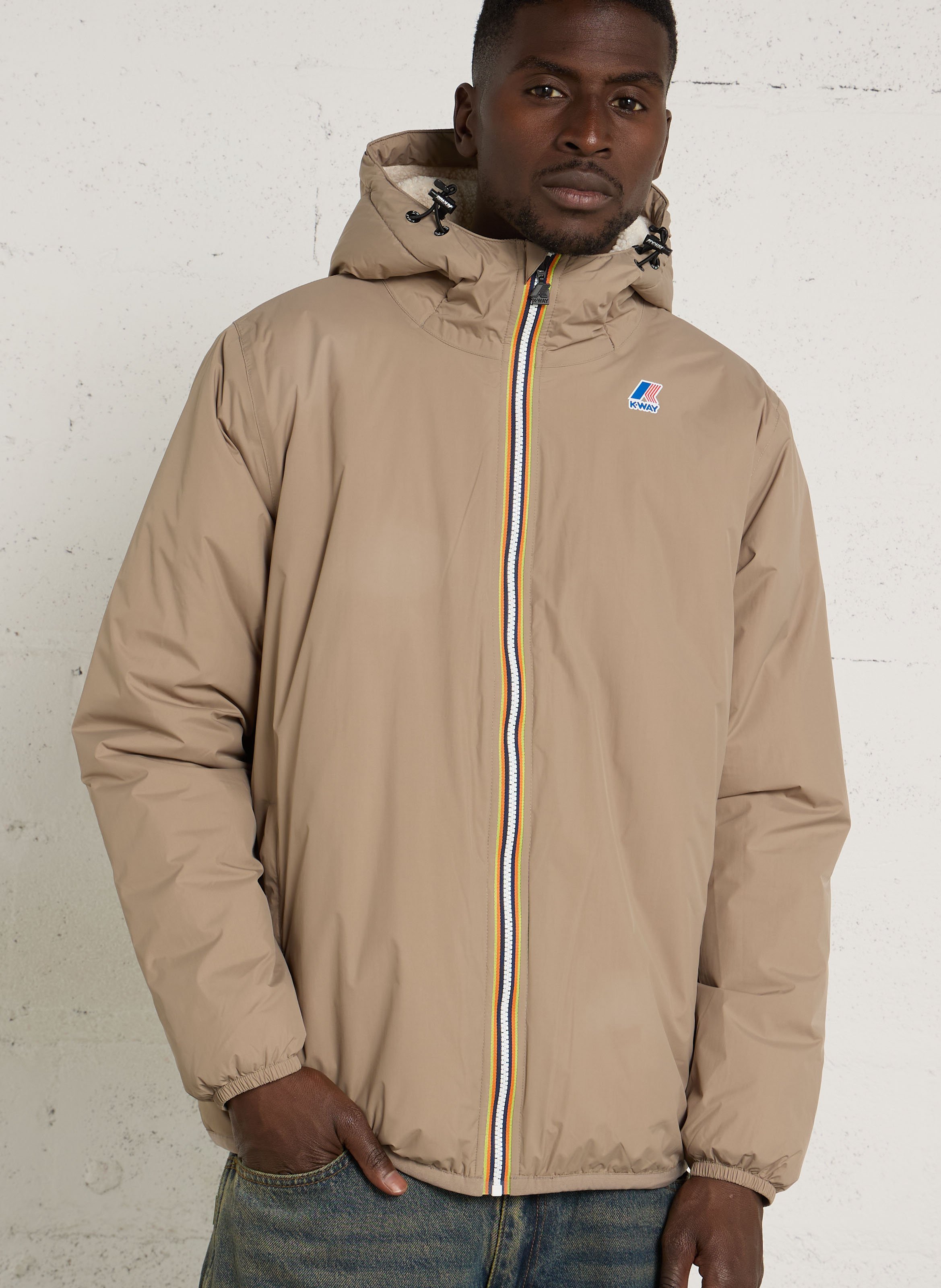 High-neck padded jacket K-WAY Beige