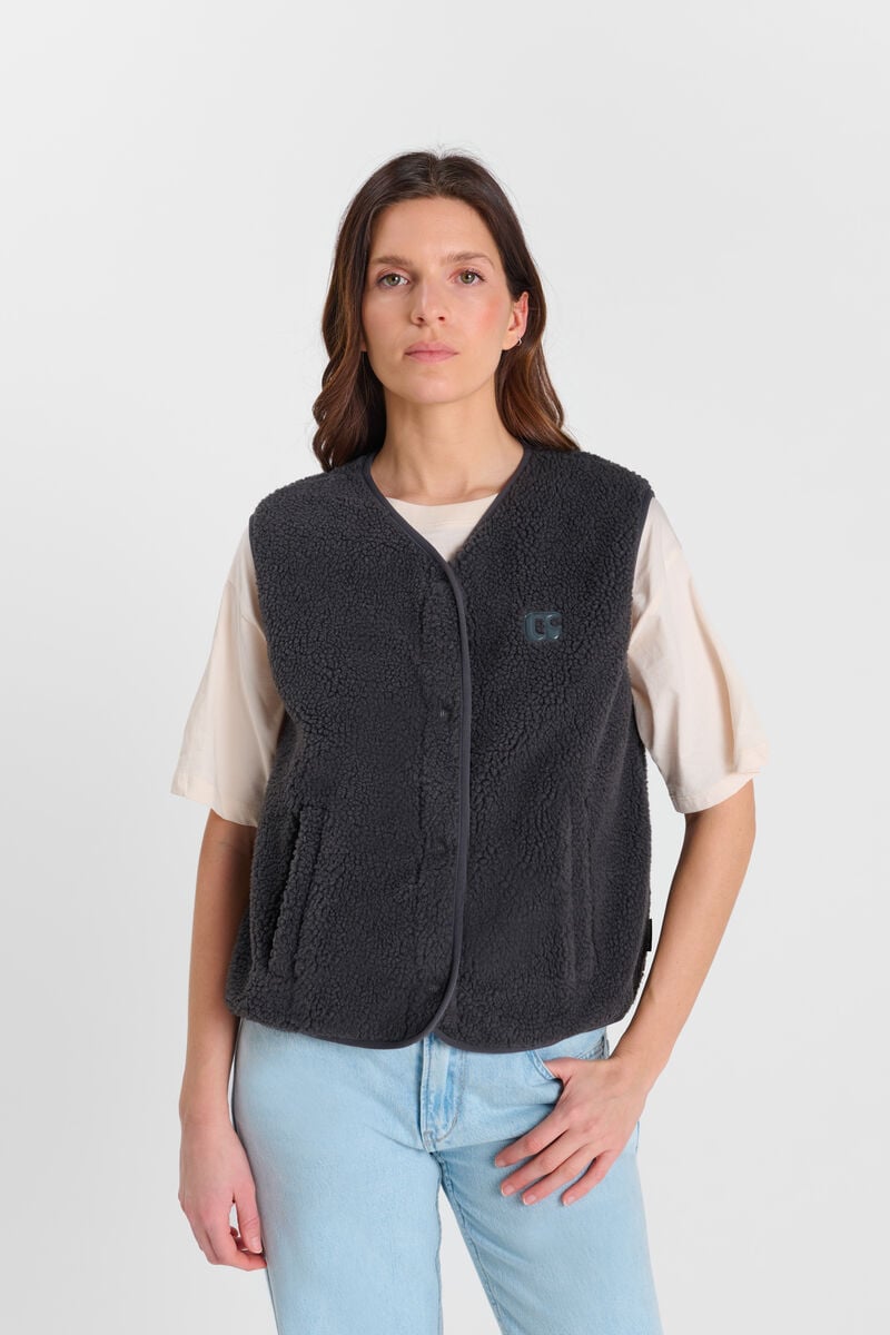 Snap-Front Sleeveless Jacket LE TEMPS DES CERISES Grey