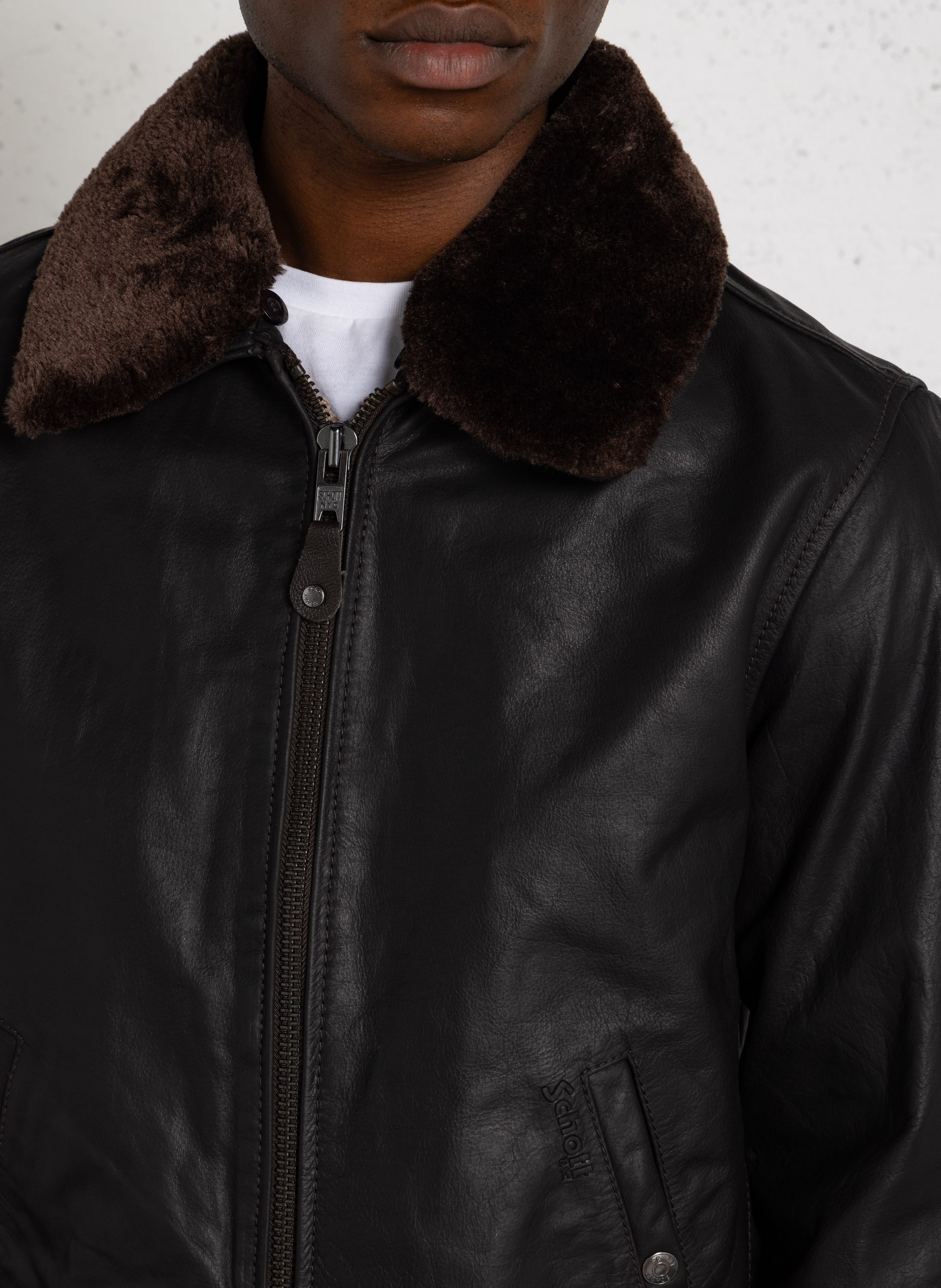 Gerade geschnittener Lederblouson SCHOTT Braun