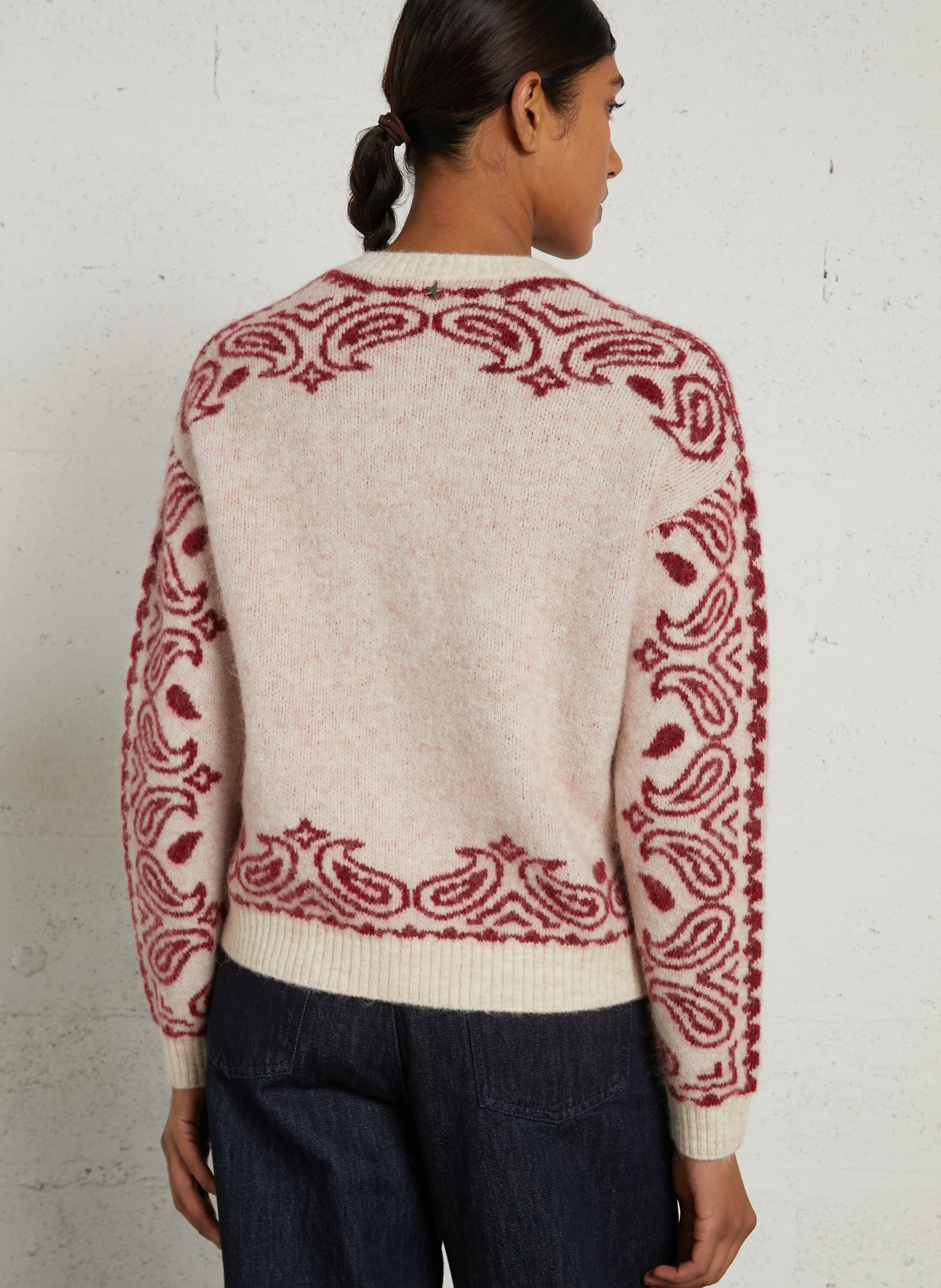 Gerade geschnittene Strickjacke mit Rundhalsausschnitt und Print SUD EXPRESS Weiss