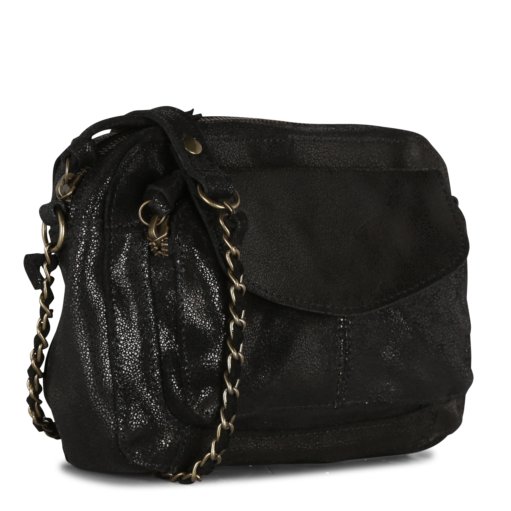 Leather shoulder bag PIECES Black