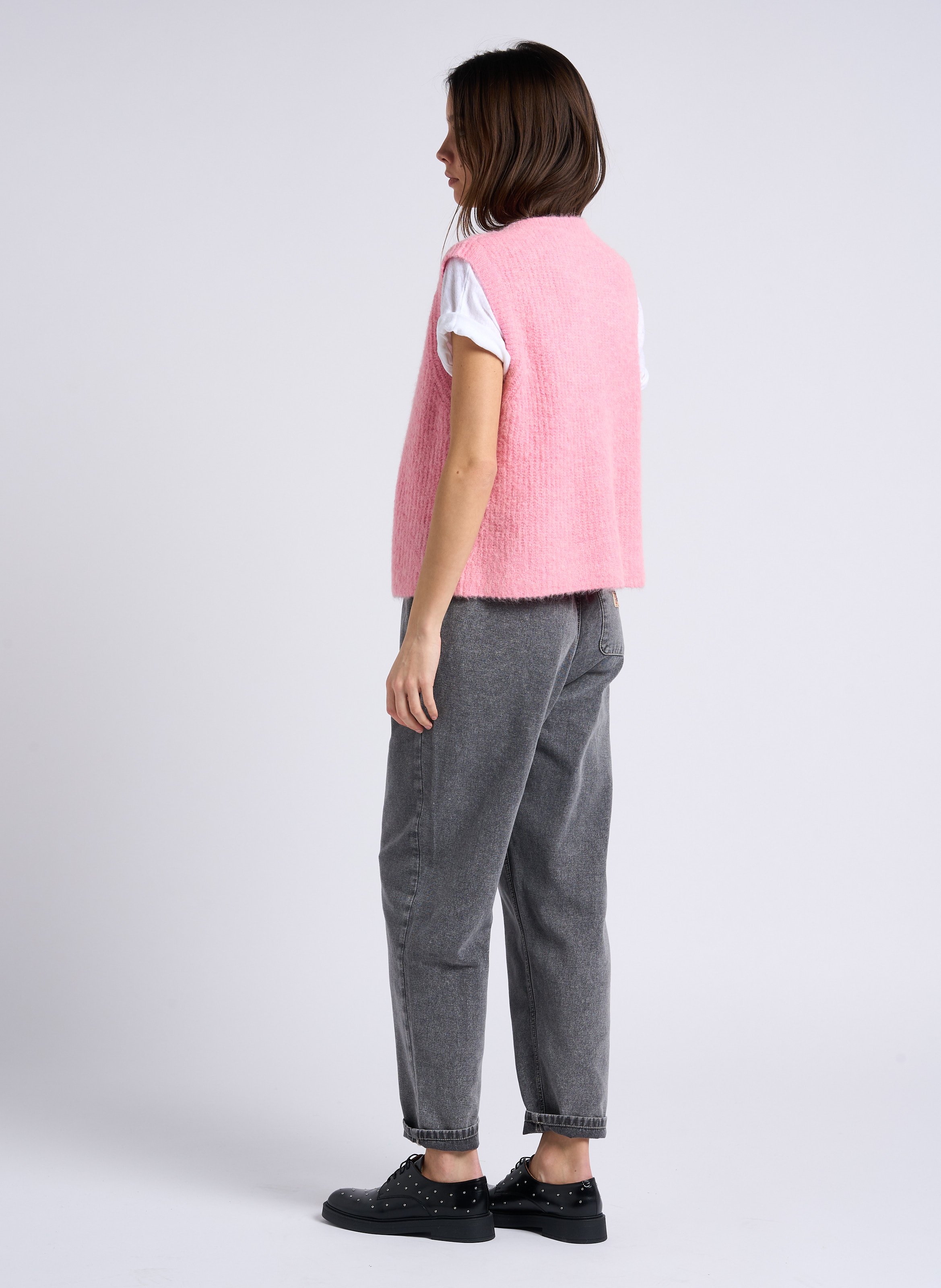 Sleeveless fluffy knit buttoned cardigan AMERICAN VINTAGE Purple