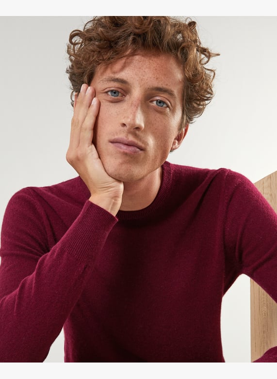 Pull homme col rond en cachemire 2 fils Rouge