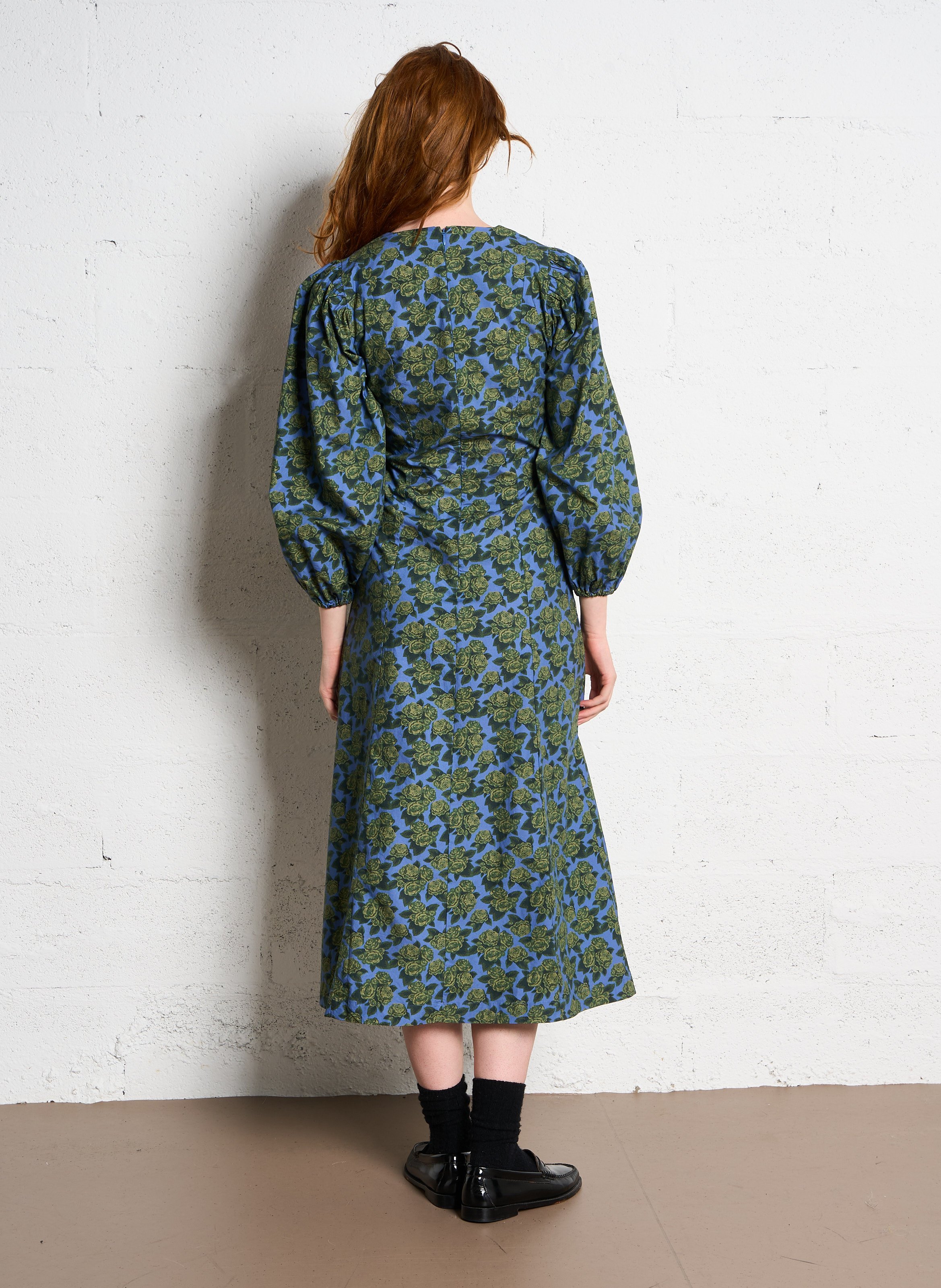 Langes Baumwollkleid mit Print THE TINY BIG SISTER Blau