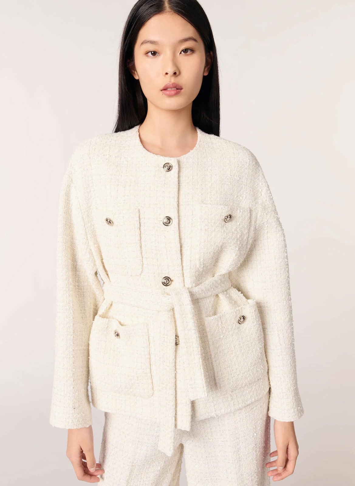 Getailleerde jas in glinsterend tweed Ecru Maje - Dames MFPVE00681 ...