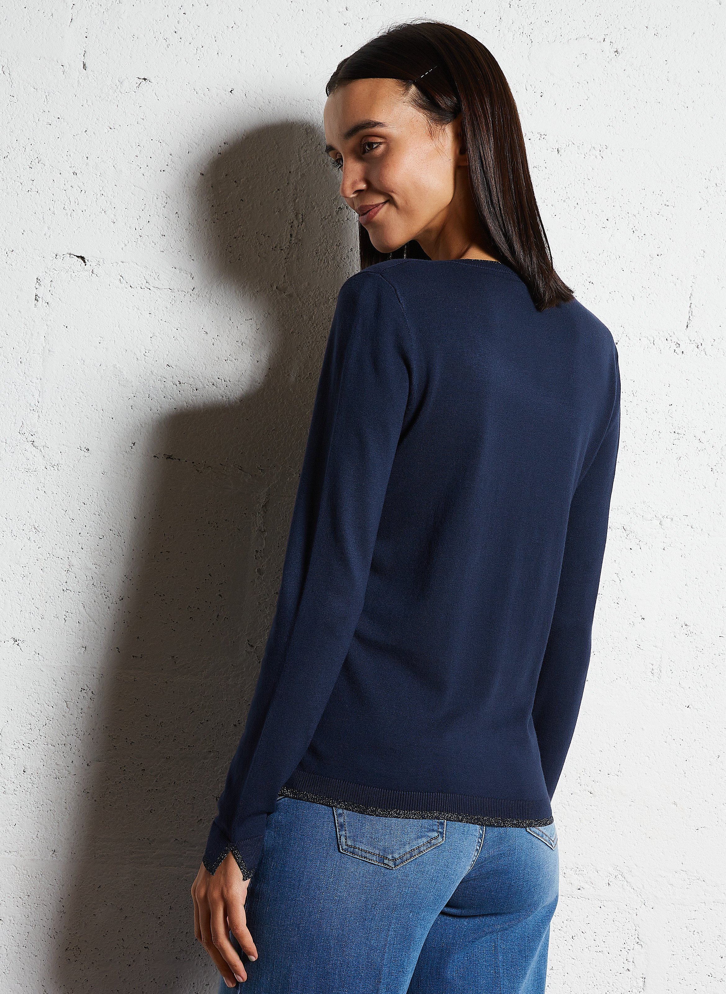 Pull col v à liseré pailleté LIU JO Bleu