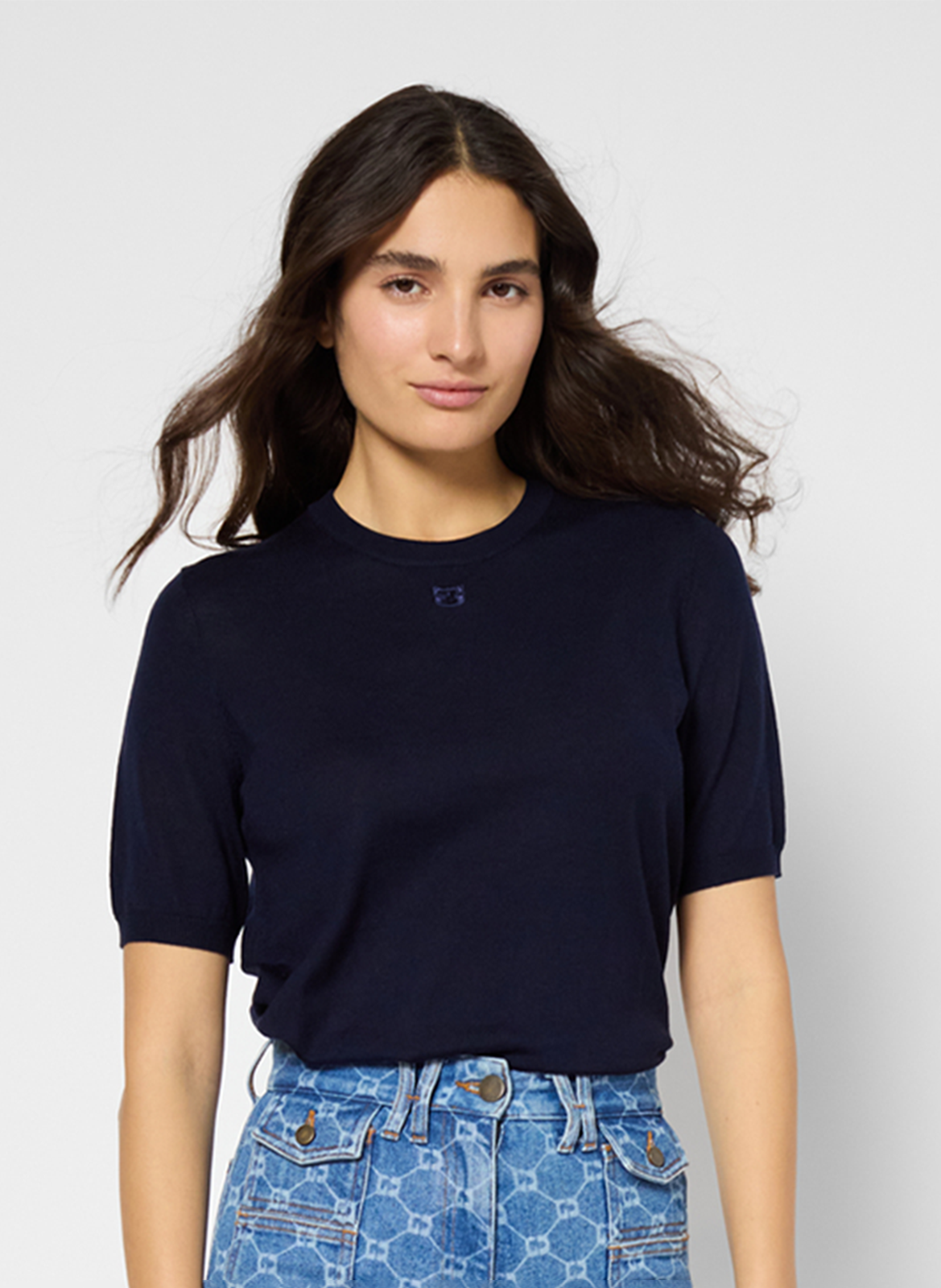 Tee-shirt droit brodé en laine mérinos GERARD DAREL
