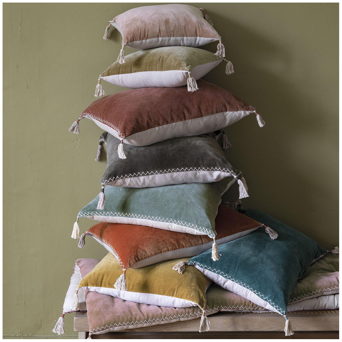 Mattéo cushion cover in cotton and linen velvet BLANC D'IVOIRE Grey