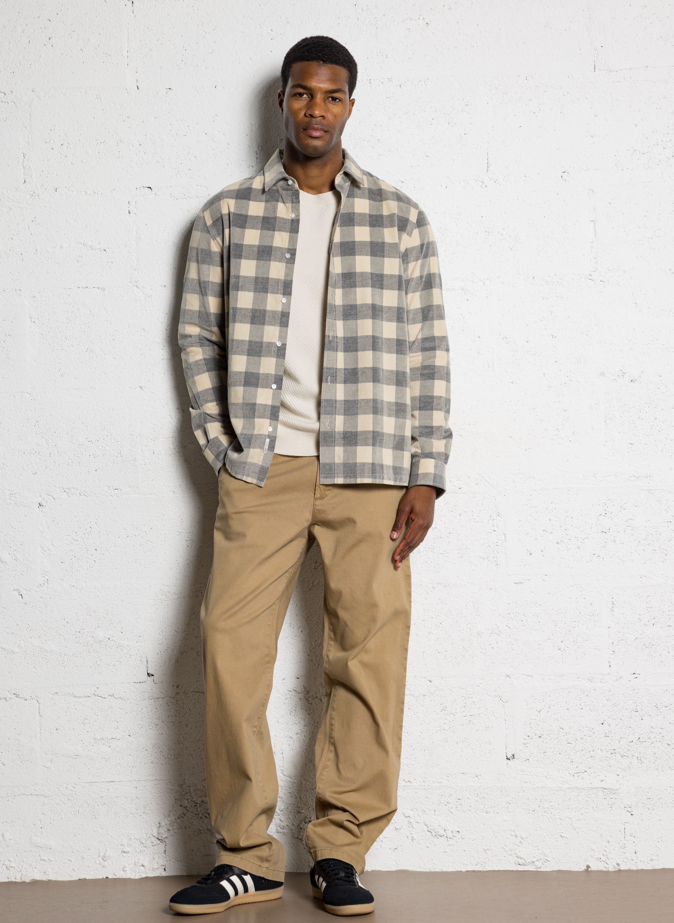 Gerade Velours-Bluse mit Karomuster IKKS Beige