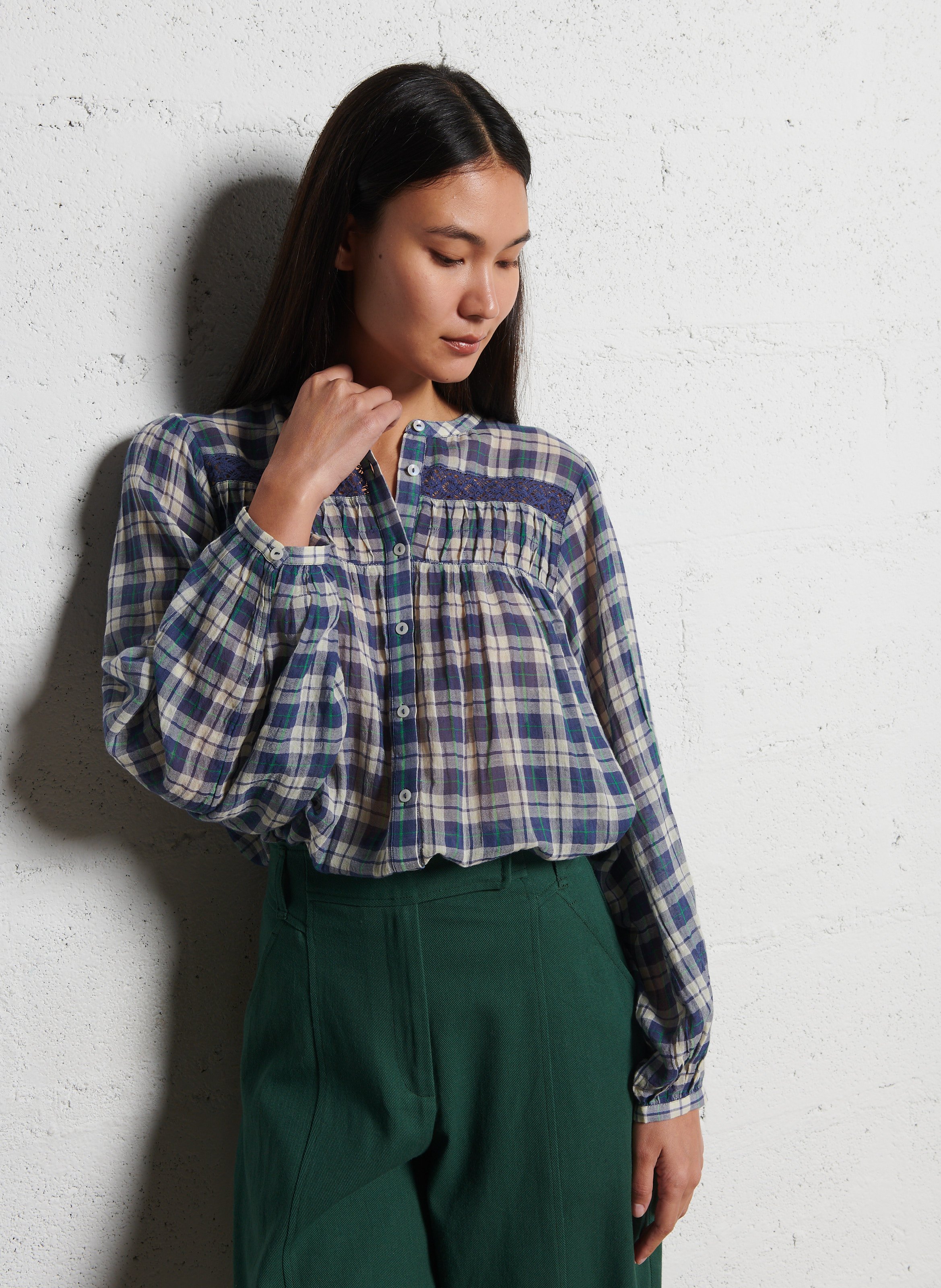 Round-neck checked blouse LOUISE MISHA Blue