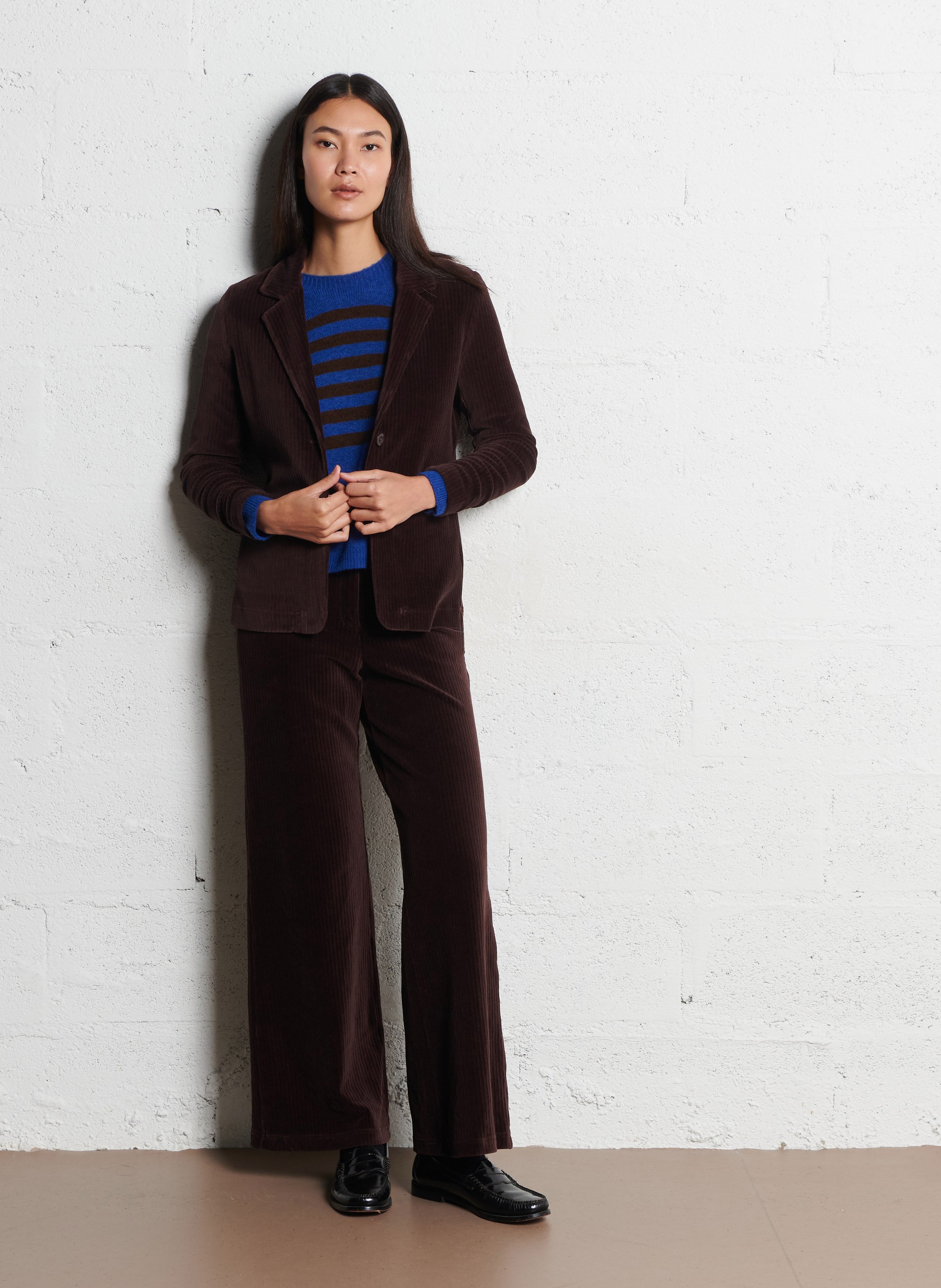 Veste droite col tailleur en velours côtelé NICE THINGS Marron