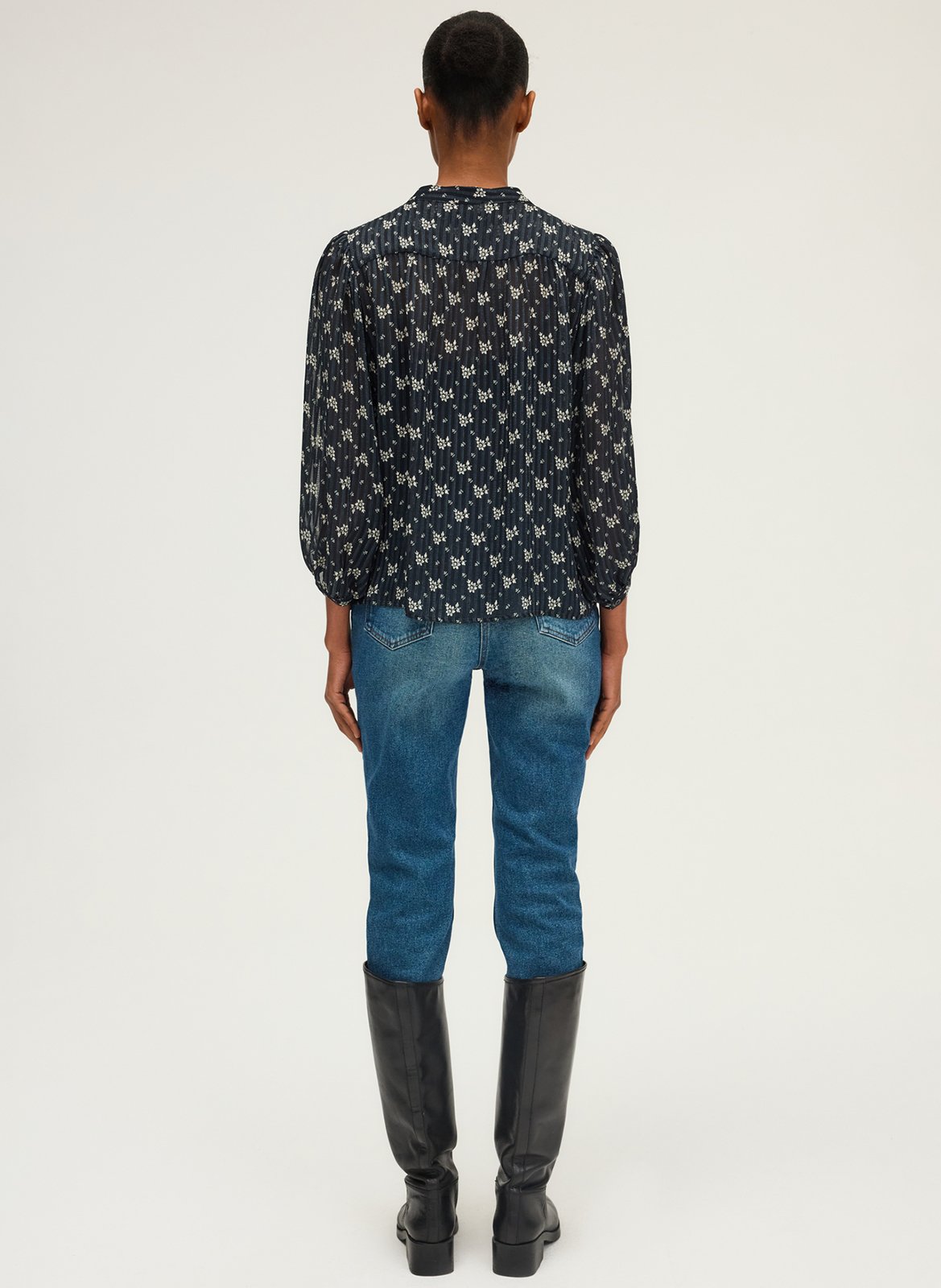 Round neck blouse with floral print PABLO Blue