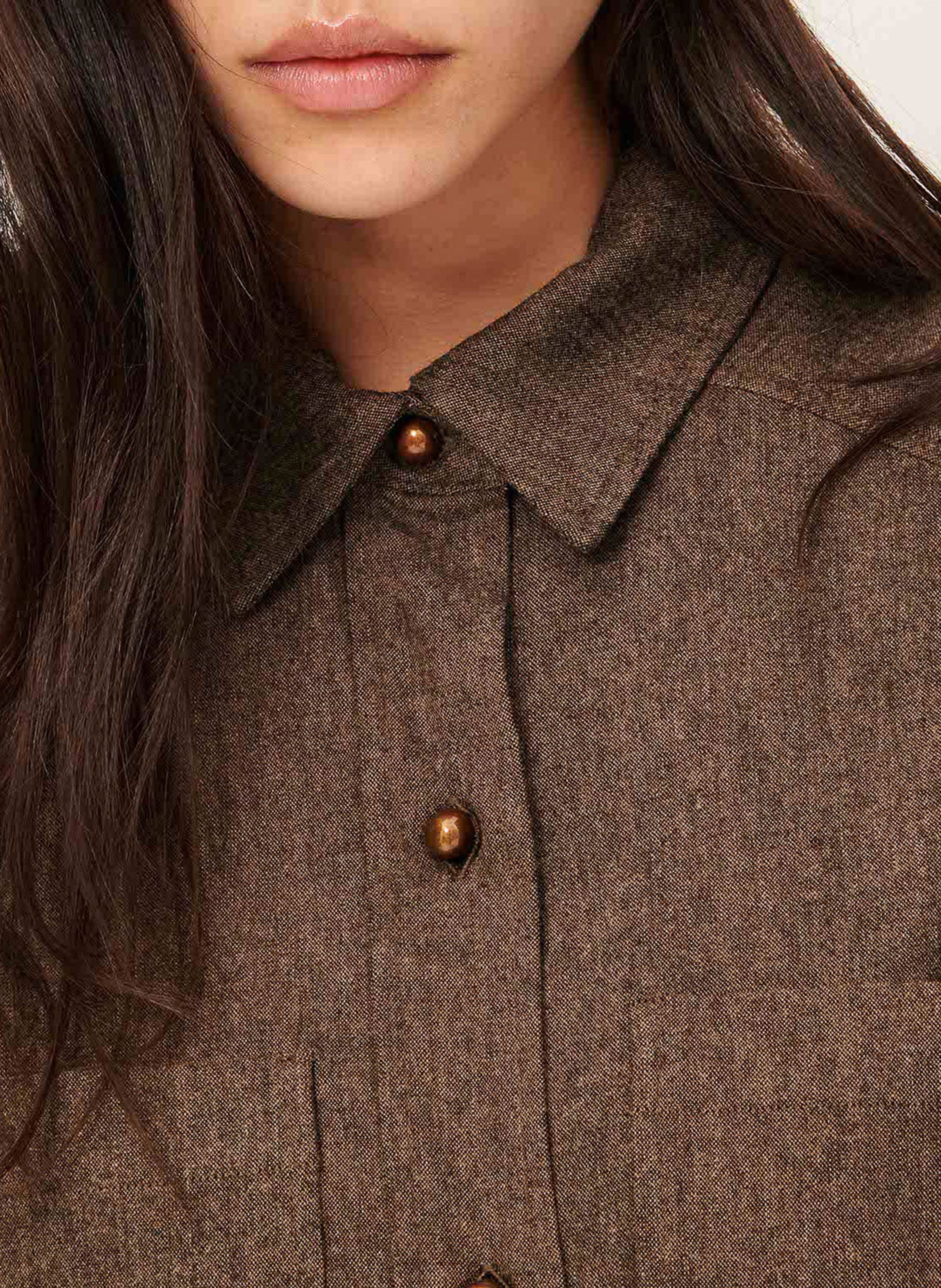 Chemise courte unie à poches plaquées SESSUN Marron