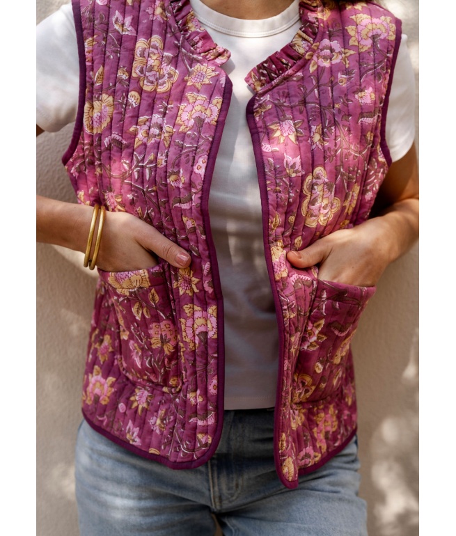 Quilted Sleeveless Printed Annaya Vest BINDI ATELIER Purple