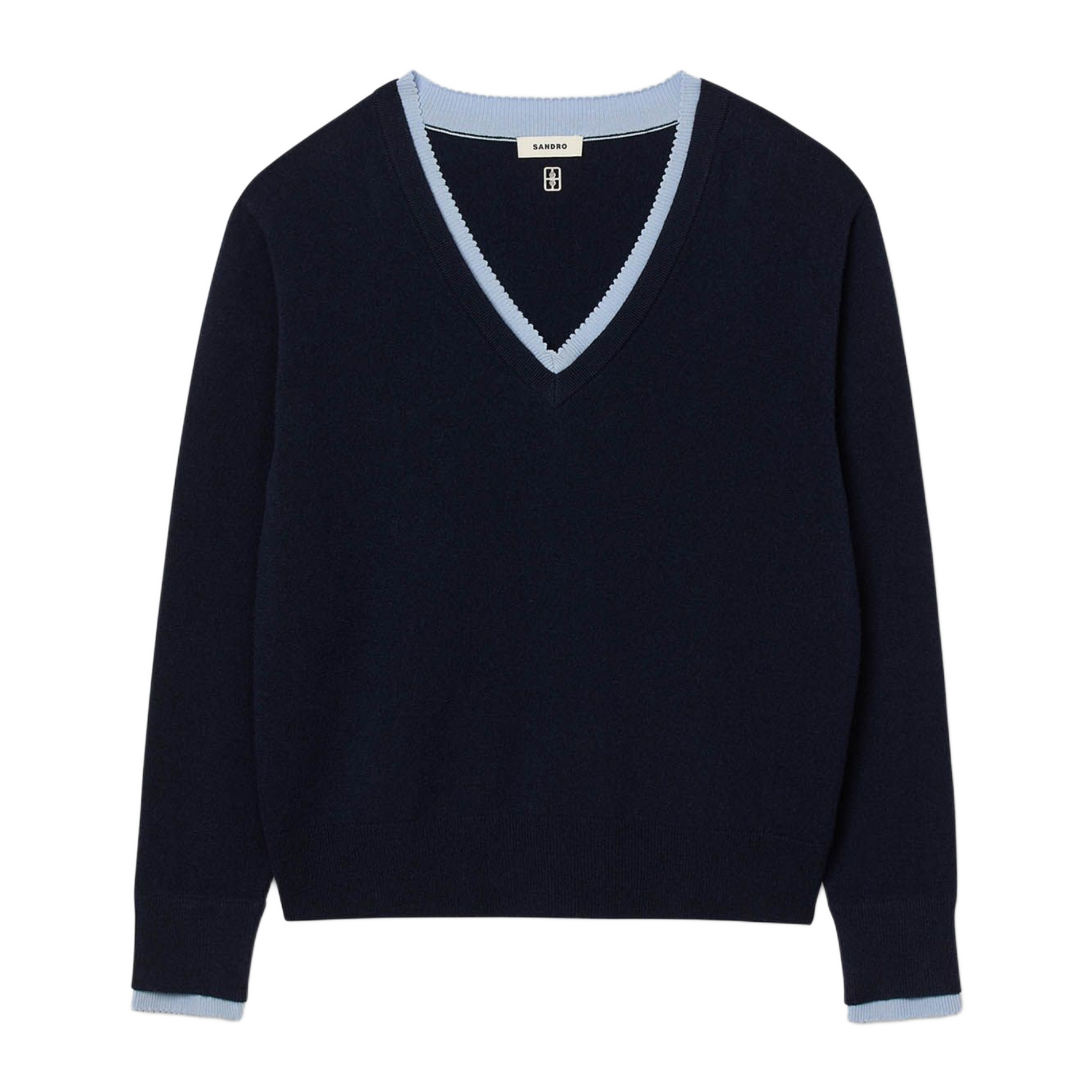 Pull oversize col V en laine et cachemire SANDRO Bleu