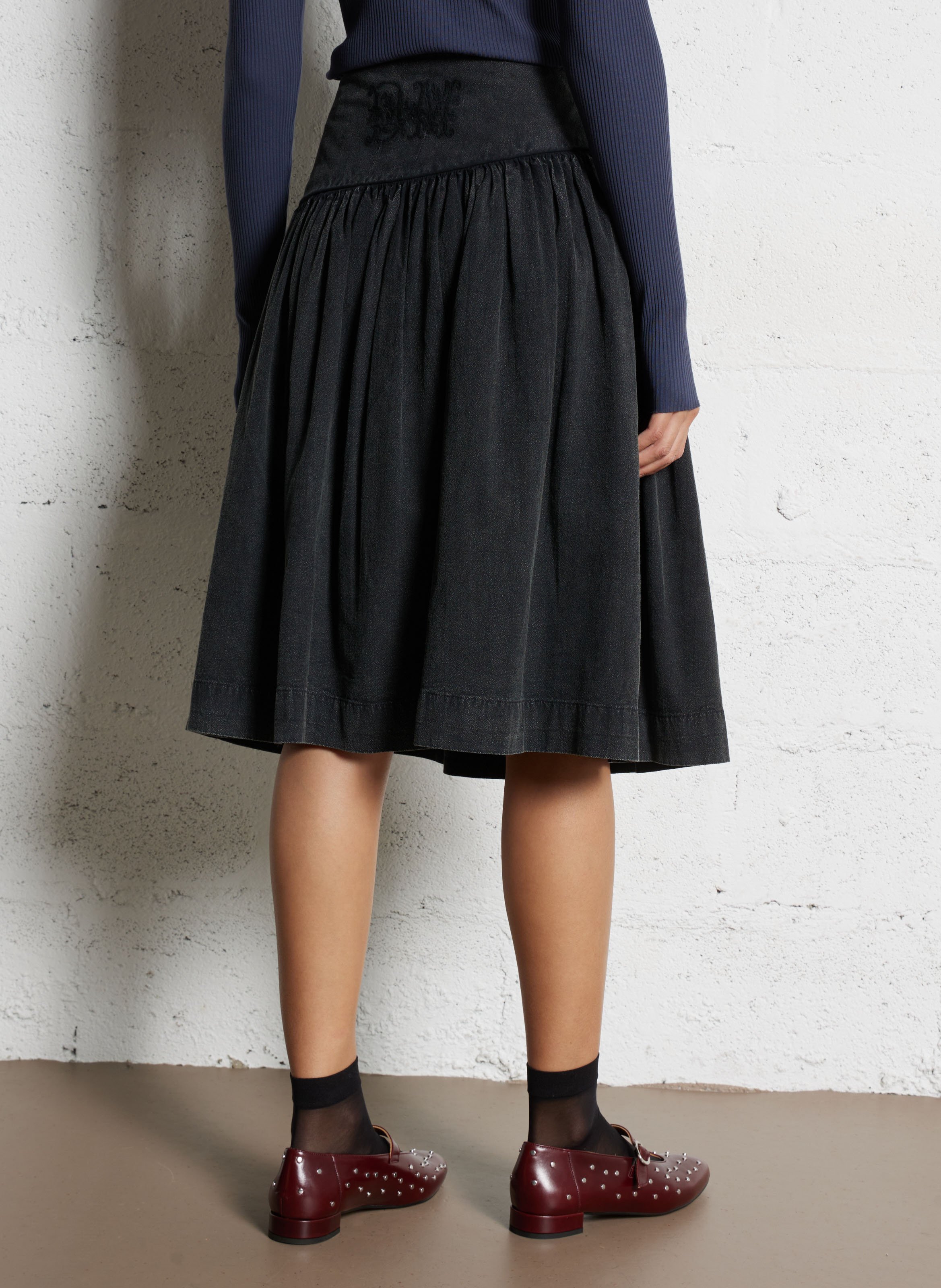 Halflange, katoenen rok DAMSON MADDER Zwart