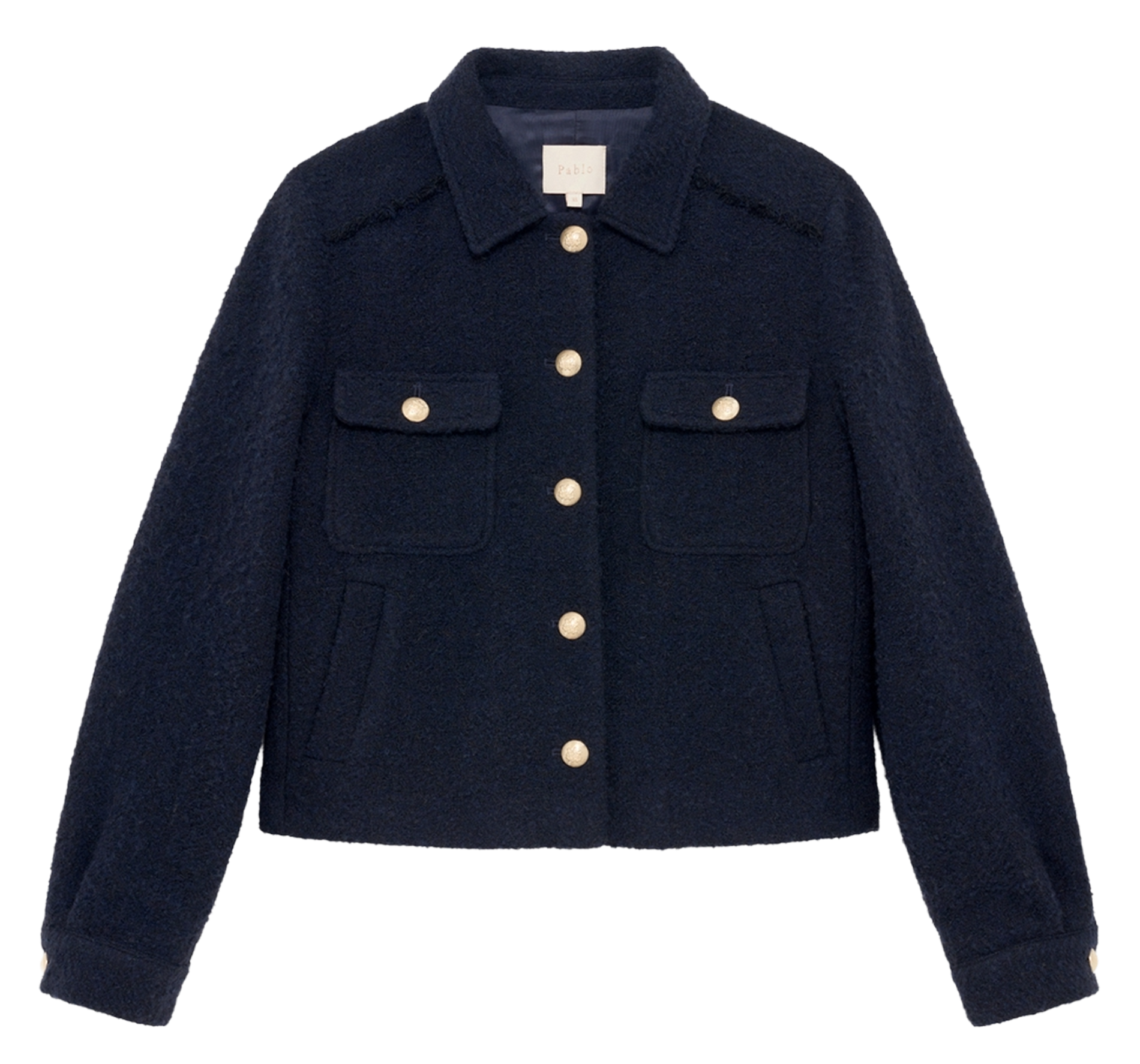 Veste col classique en laine et en coton mélangés PABLO Bleu