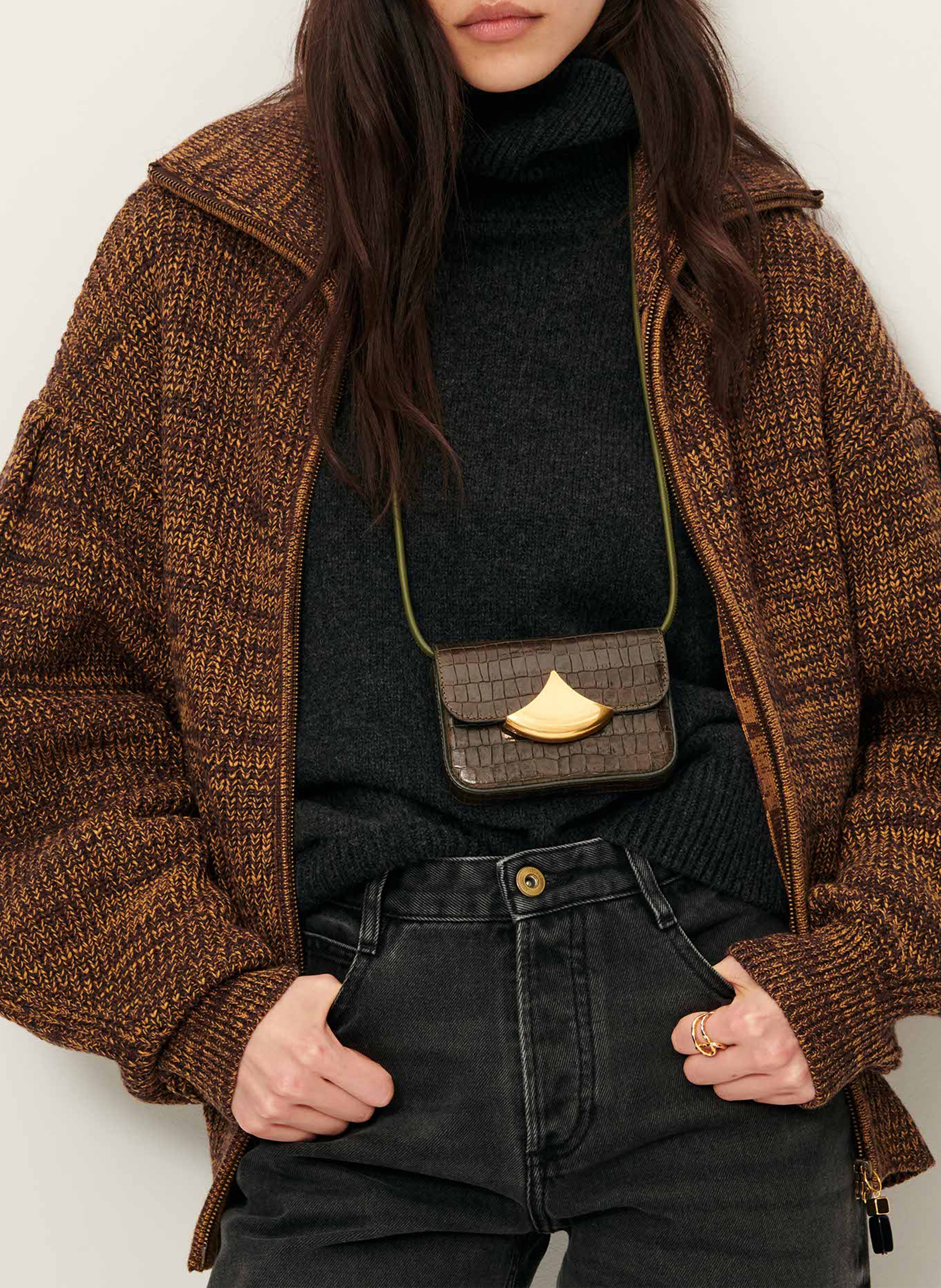 Gilet en maille droit col montant SESSUN Marron