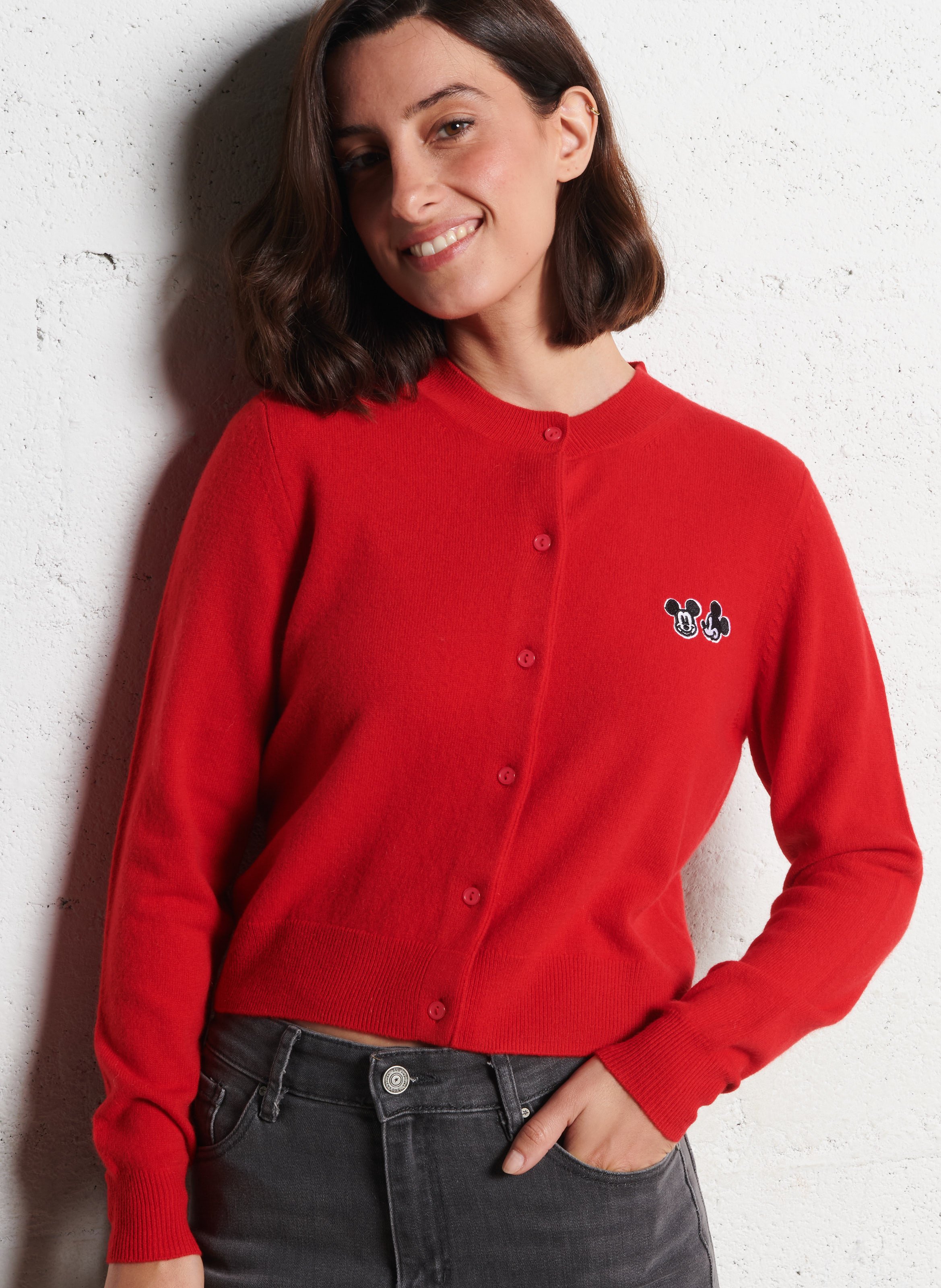 Strickjacke aus Wolle mit Rundhalsausschnitt BERENICE Rot