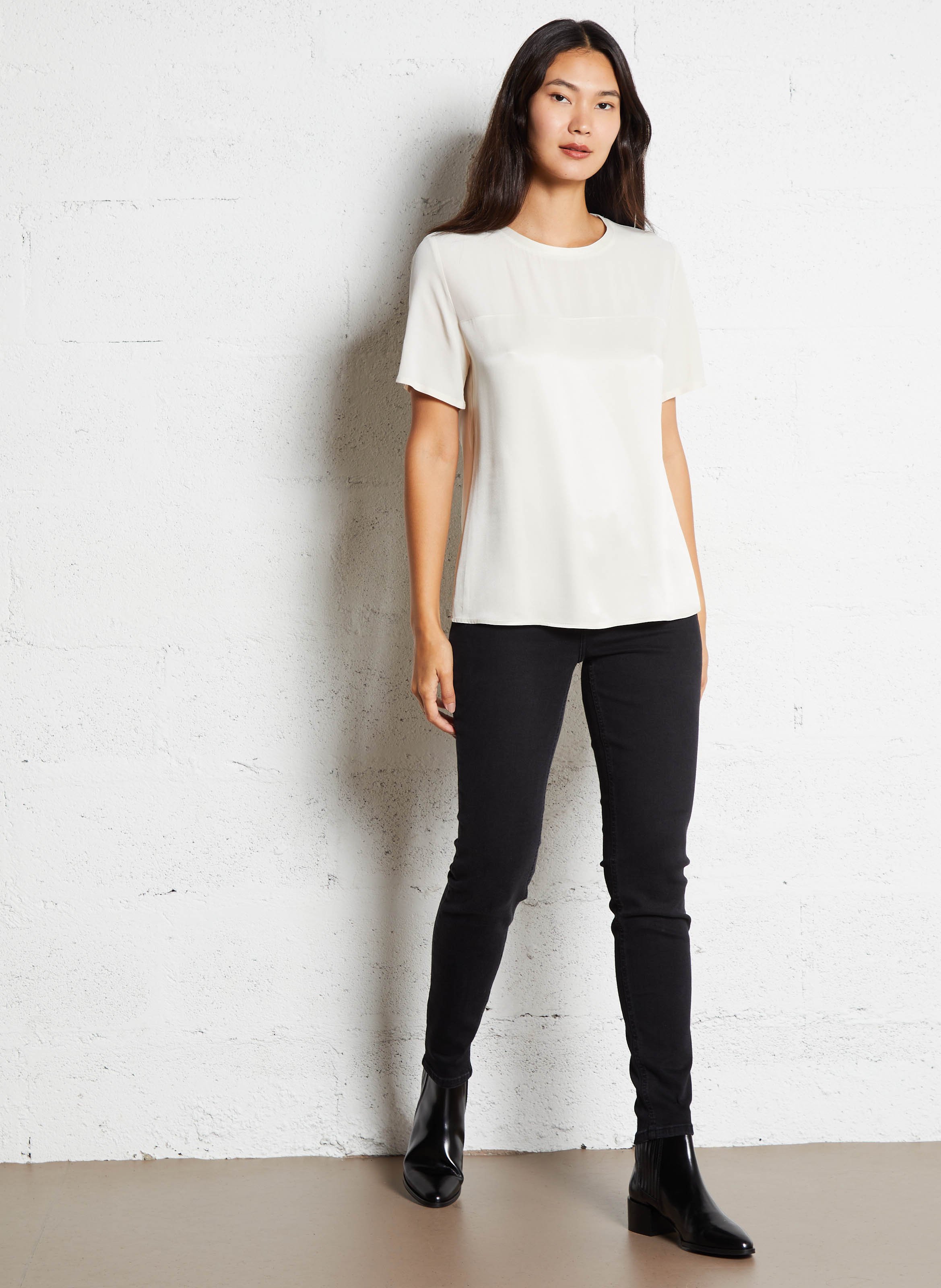 Damen T-Shirt mit kurzen Ärmeln in einfarbigem Fließgewebe LIU JO Beige