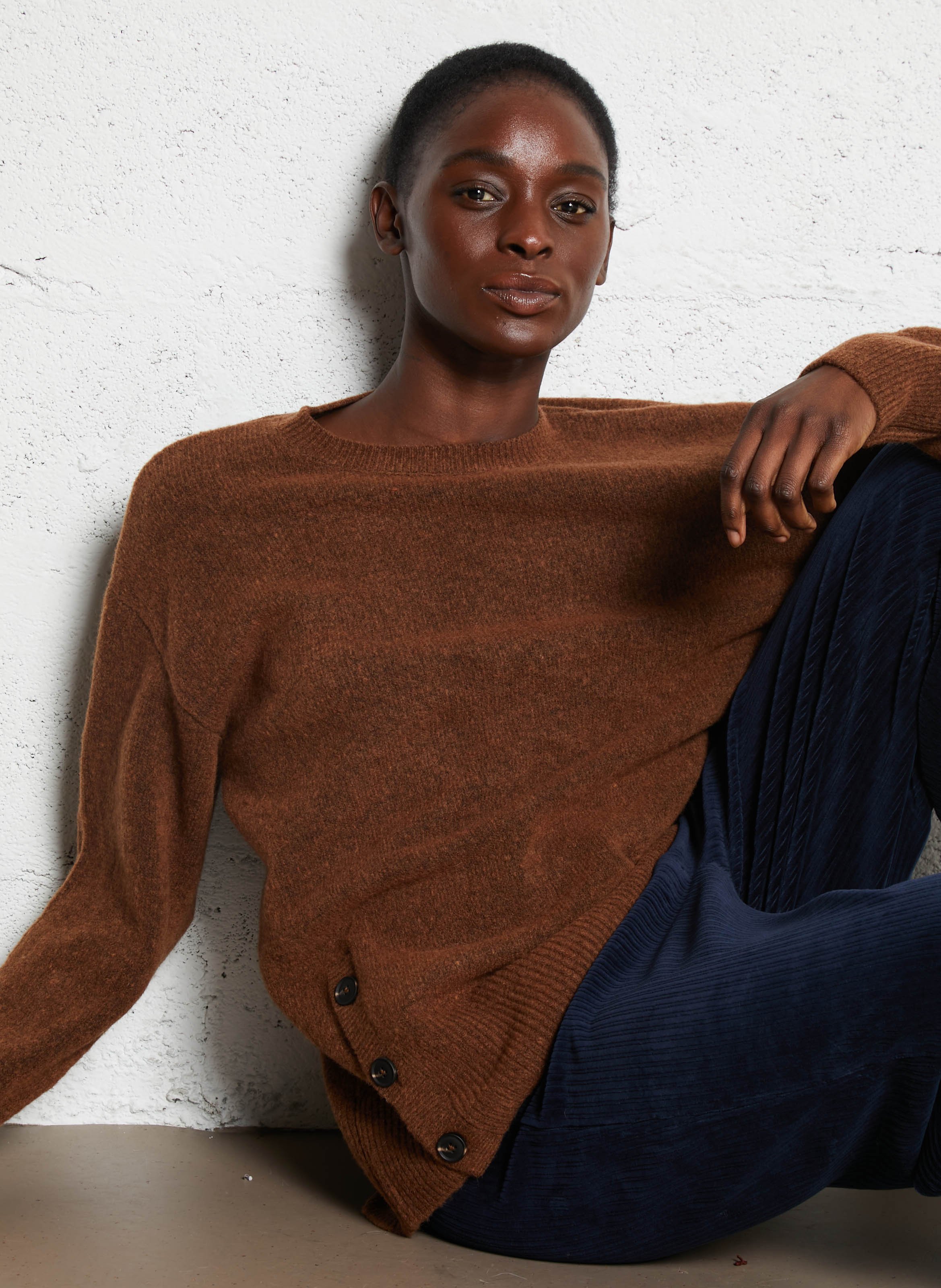 Pull ample boutonné en laine mélangée NICE THINGS Beige