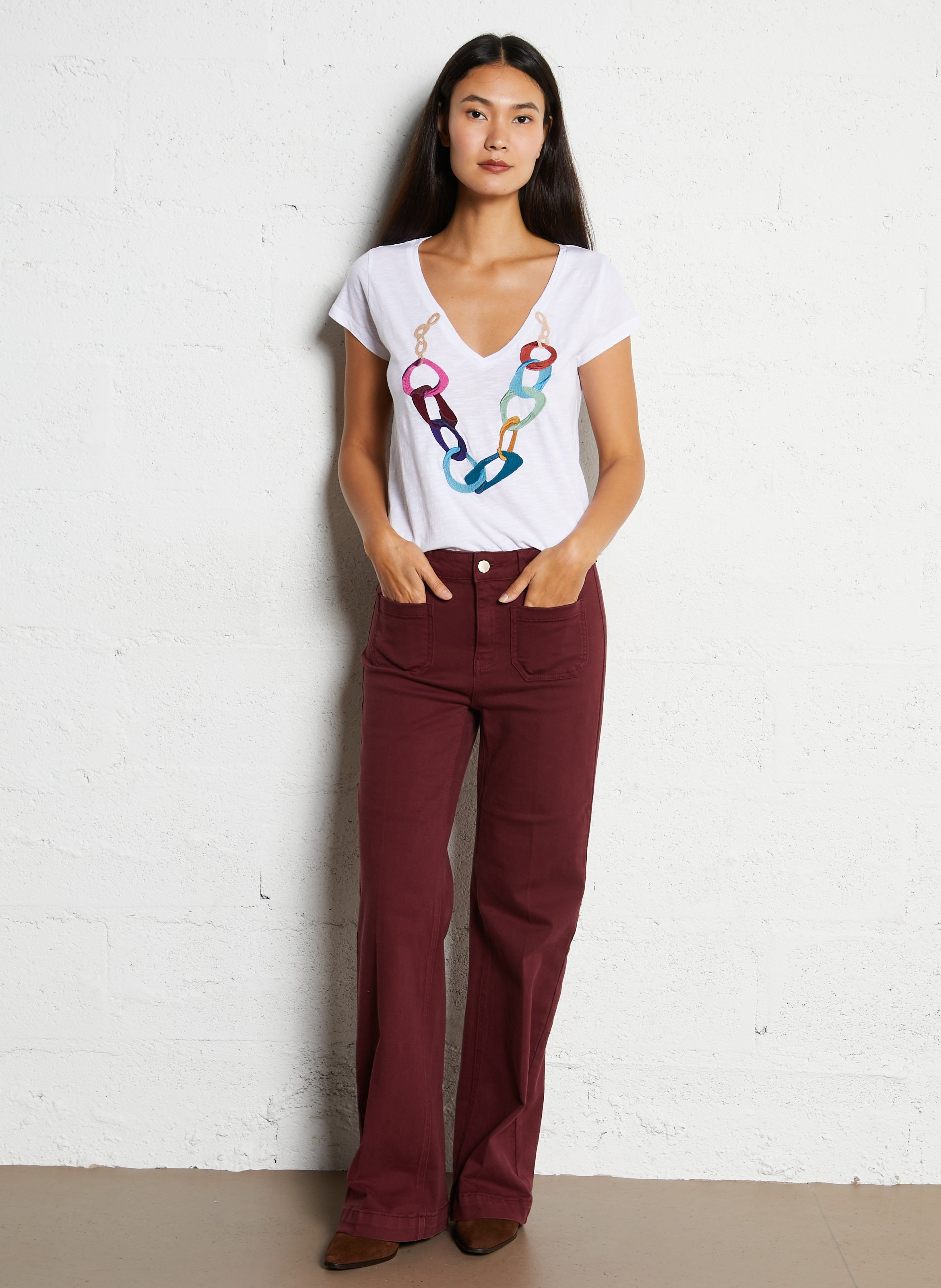 V-neck organic cotton T-shirt LEON & HARPER White