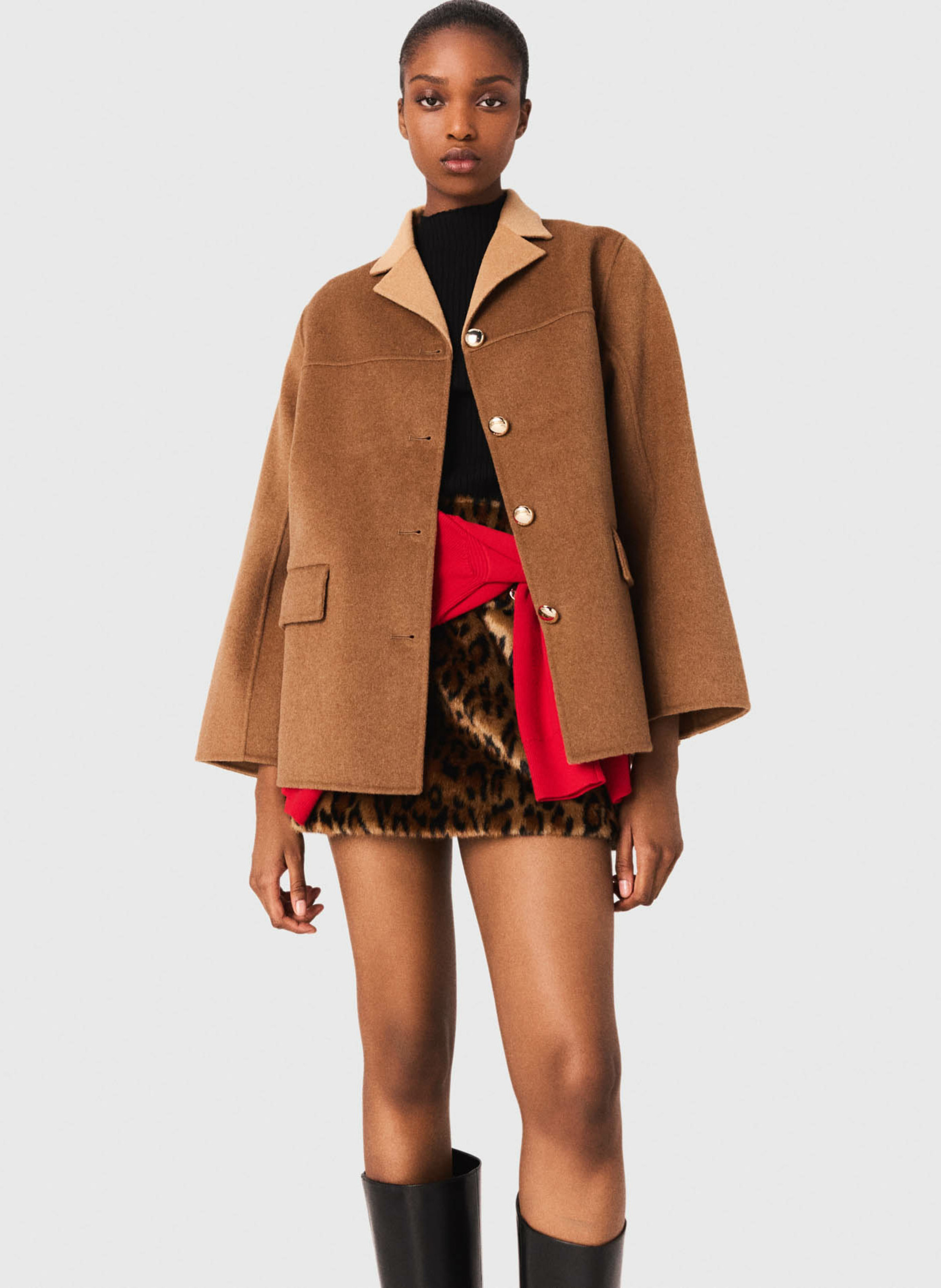 Manteau col taille en laine mélangée MAJE Marron