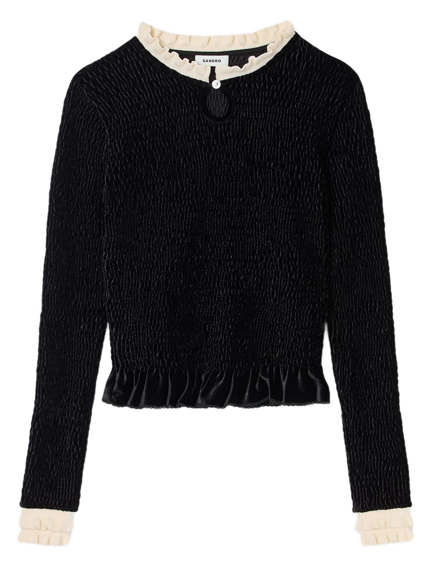 Round-neck ruffled T-shirt SANDRO Black