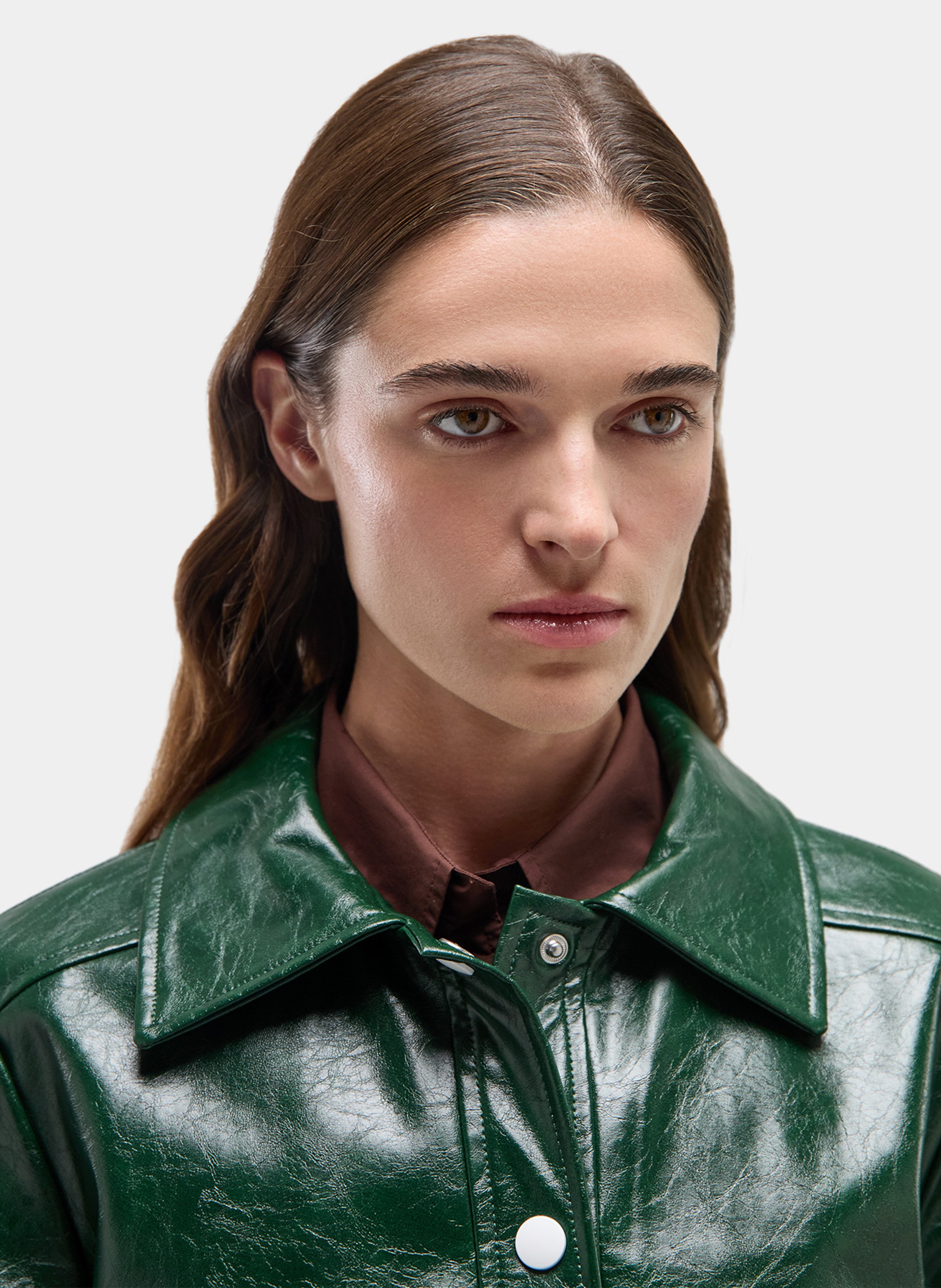 Mini straight skirt in cracked leather effect LAAGAM Green