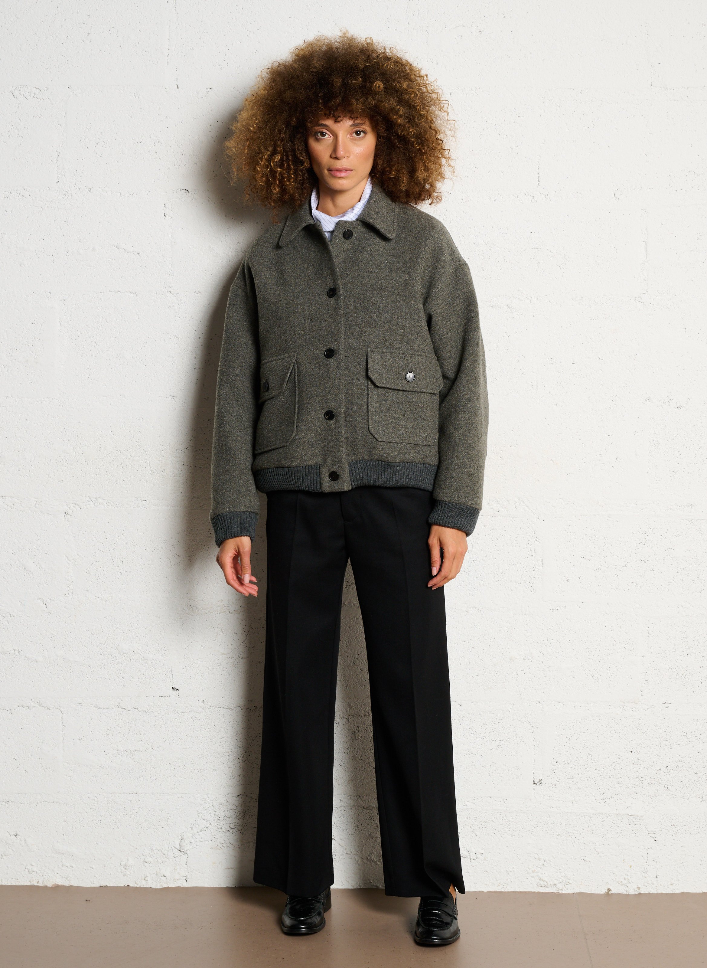 Veste boutonnée unie en laine mélangée MASSCOB Vert