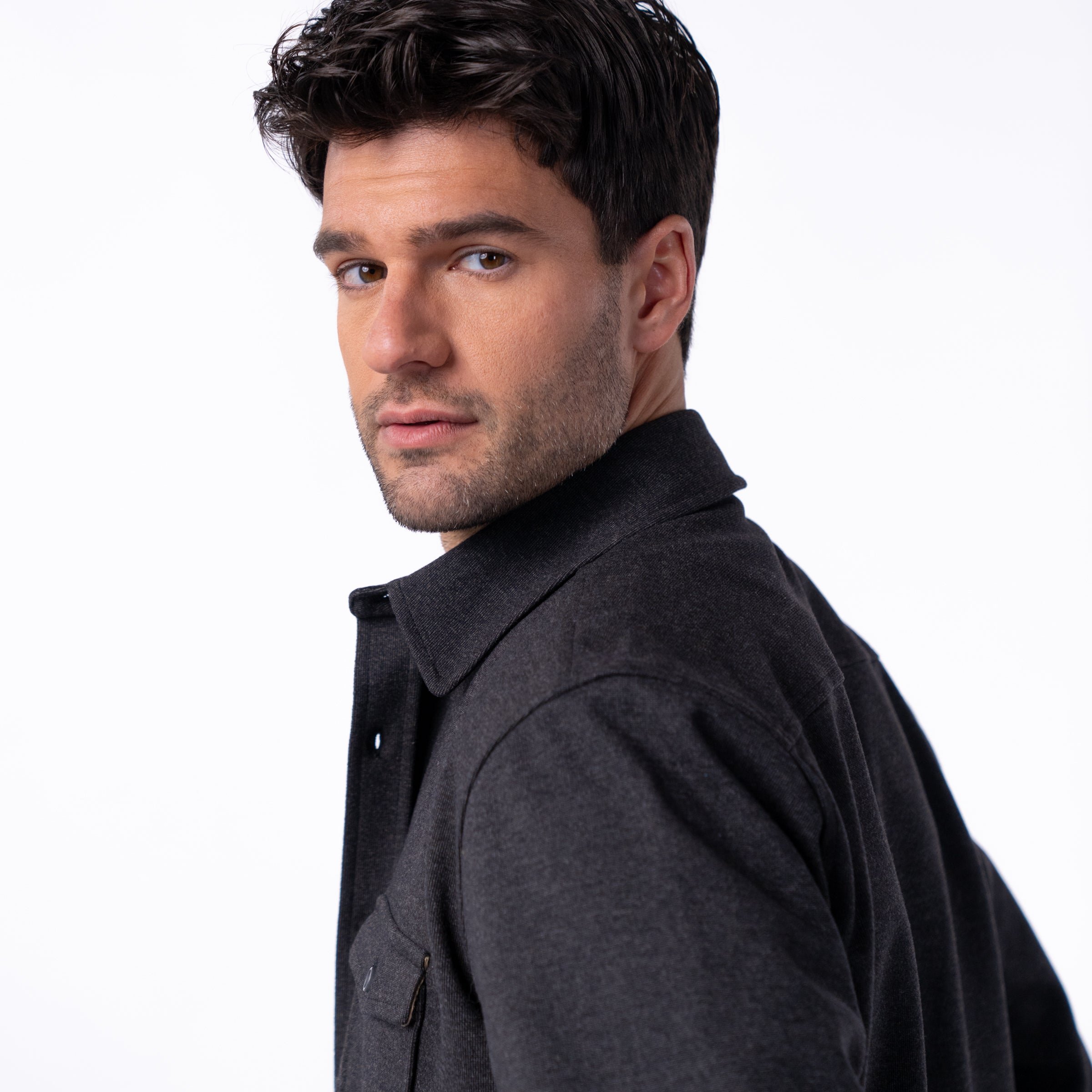 Recycled polyester overshirt Black